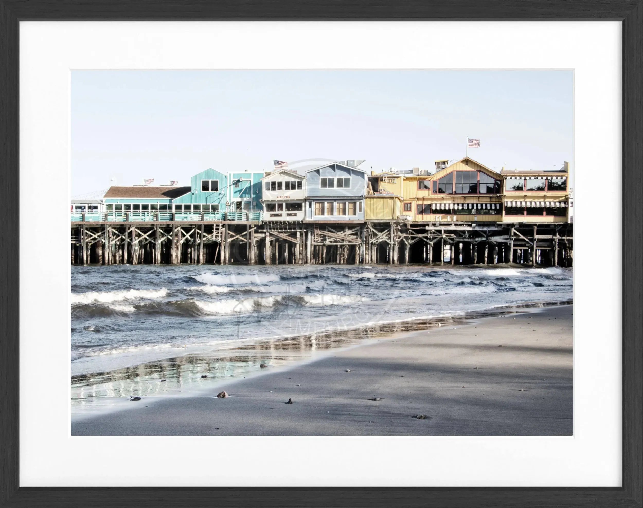 Schwarz-weiß Poster mit Rahmen, Kalifornien Pier Monterey, von Cosman-Photocollection, 31x25 cm, Wanddekoration