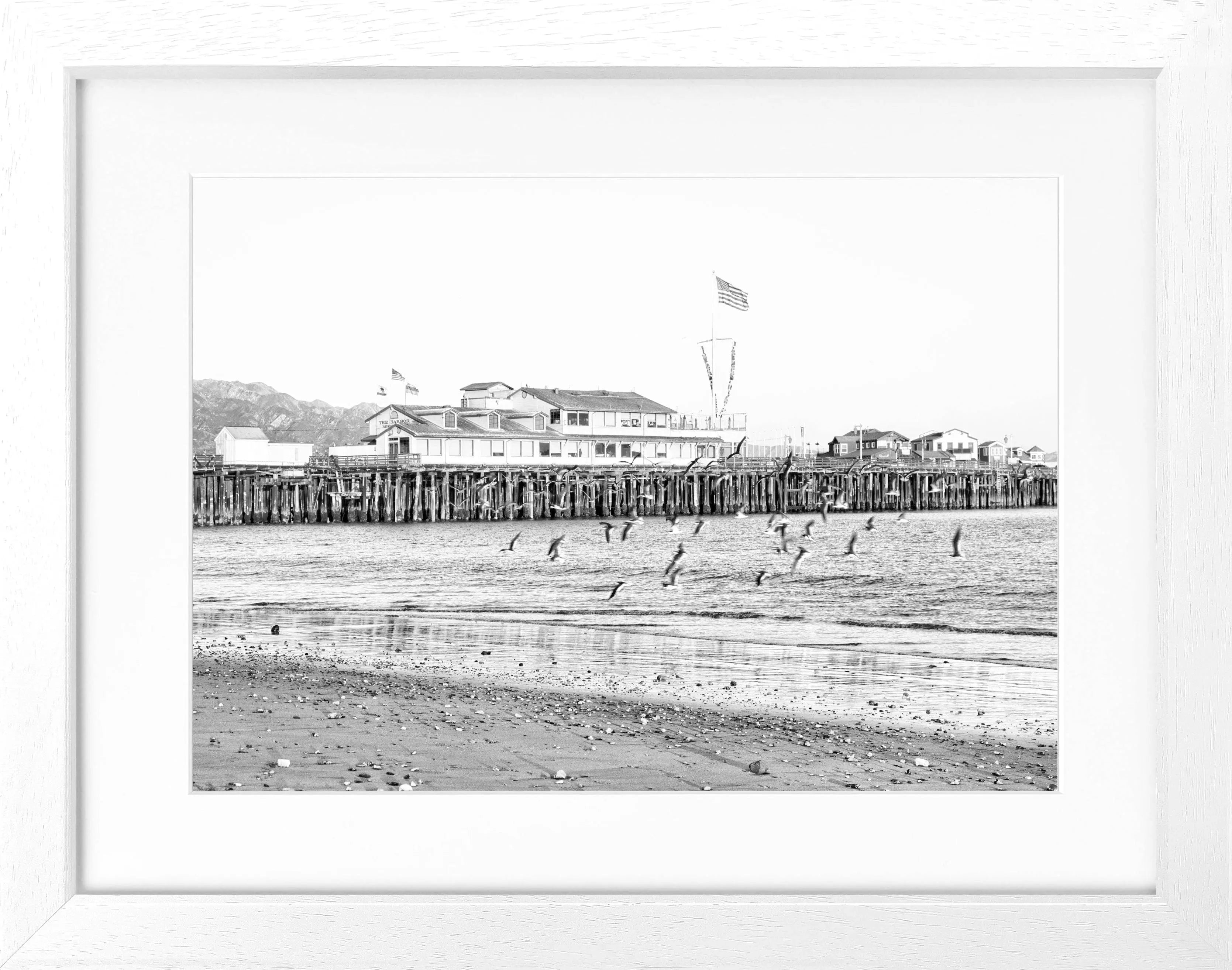 Schwarz-weiß Poster mit Rahmen, Kalifornien Santa Barbara Pier, von Cosman-Photocollection, 31x25 cm, Wanddekoration