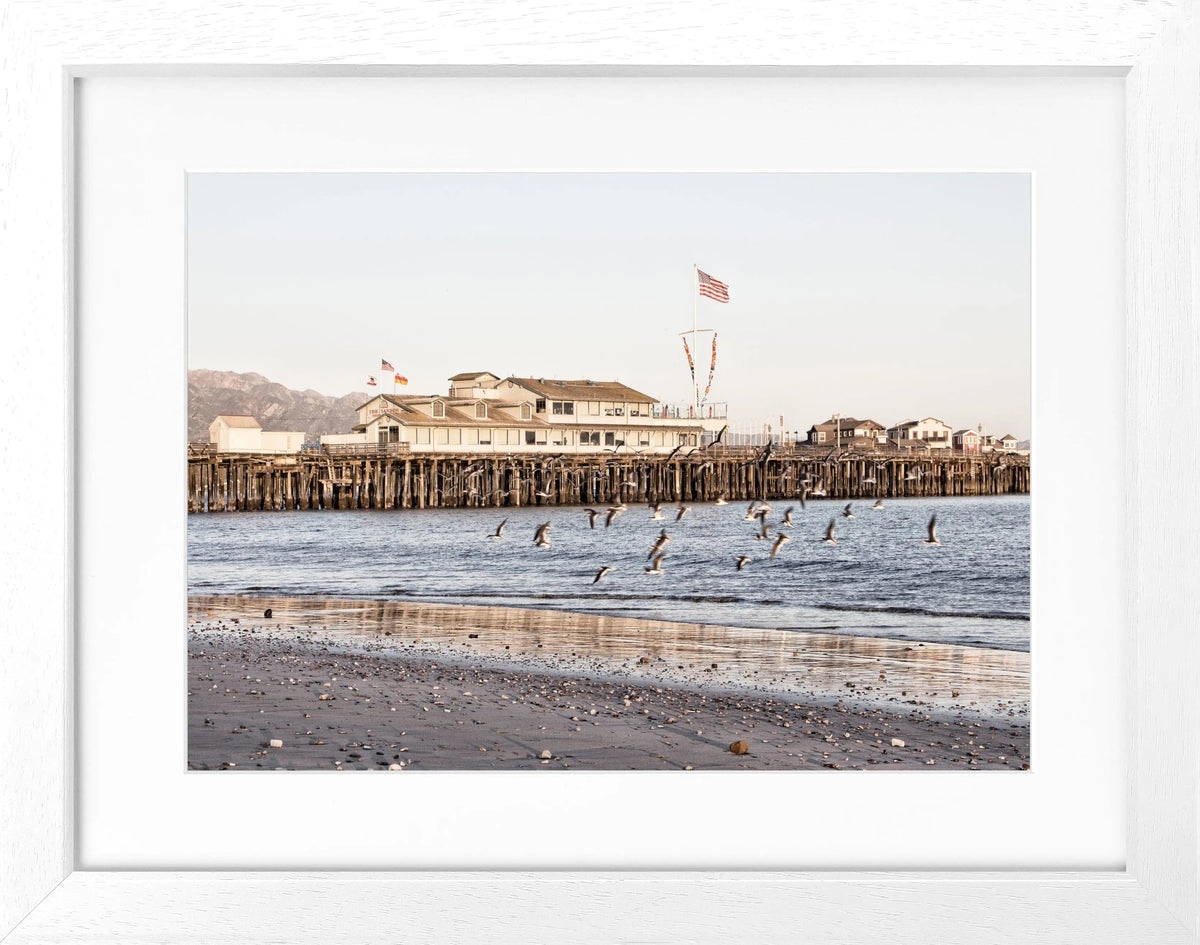 Schwarz-weiß Poster mit Rahmen, Kalifornien Santa Barbara Pier, von Cosman-Photocollection, 31x25 cm, Wanddekoration