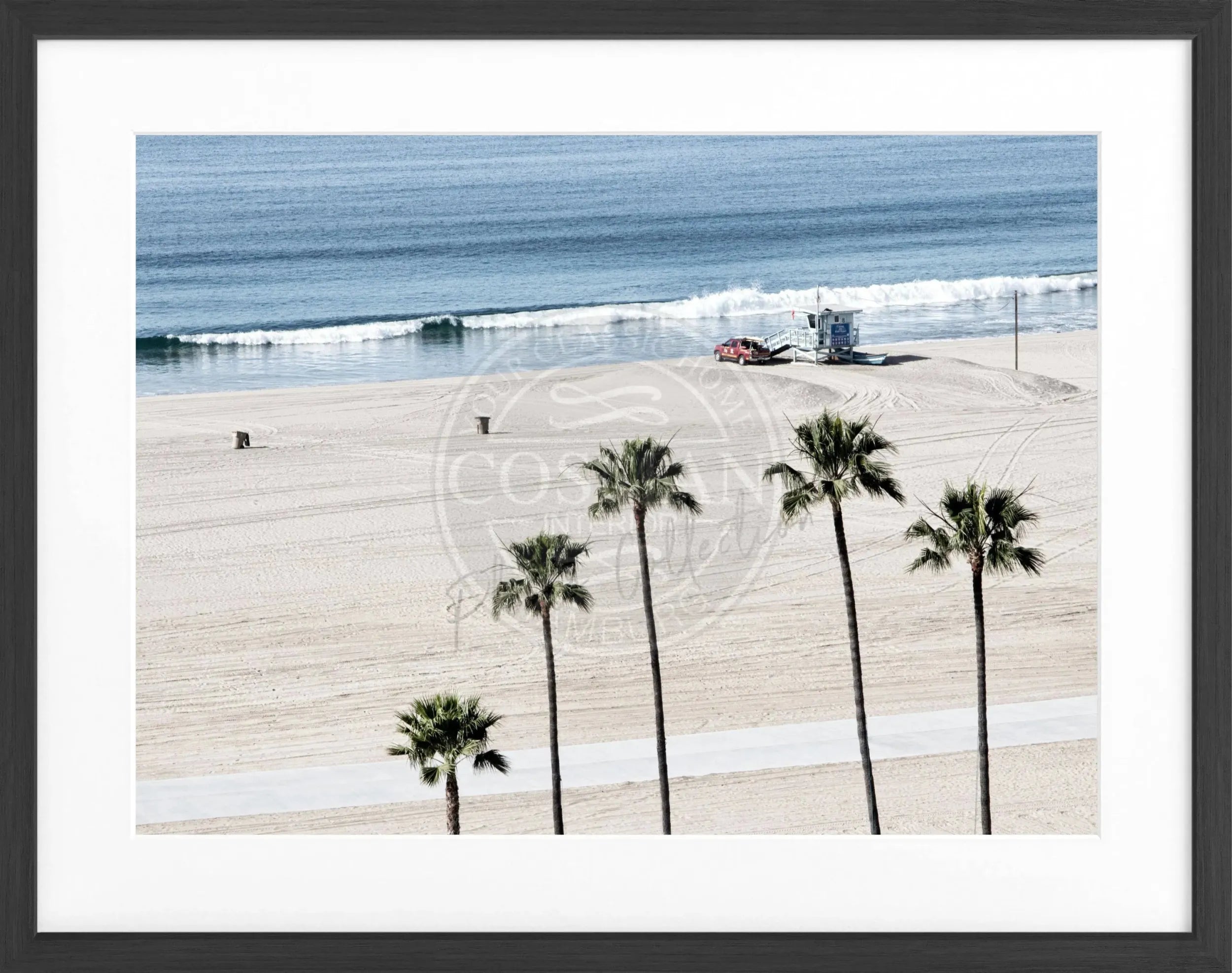 Schwarz-weiß Poster mit Rahmen, Kalifornien Santa Monica Beach, von Cosman-Photocollection, 31x25 cm, inspirierende Meeresansicht
