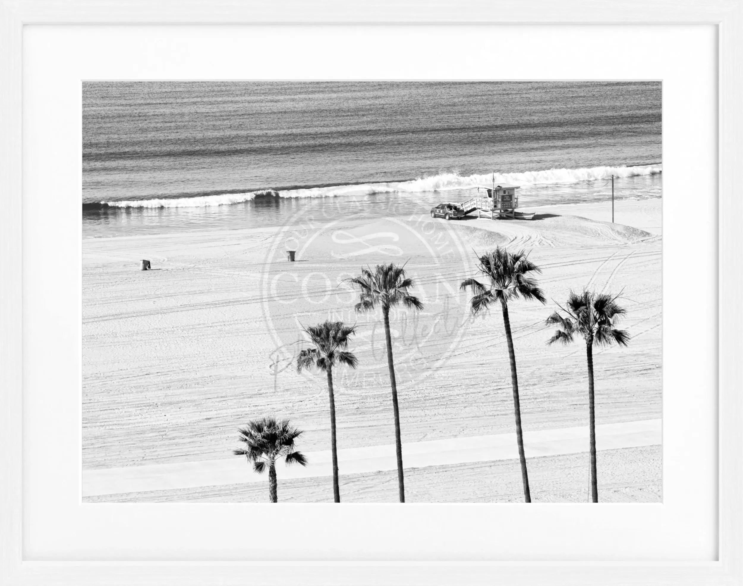 Schwarz-weiß Poster mit Rahmen, Kalifornien Santa Monica Beach Motiv, von Cosman-Photocollection, 31x25 cm