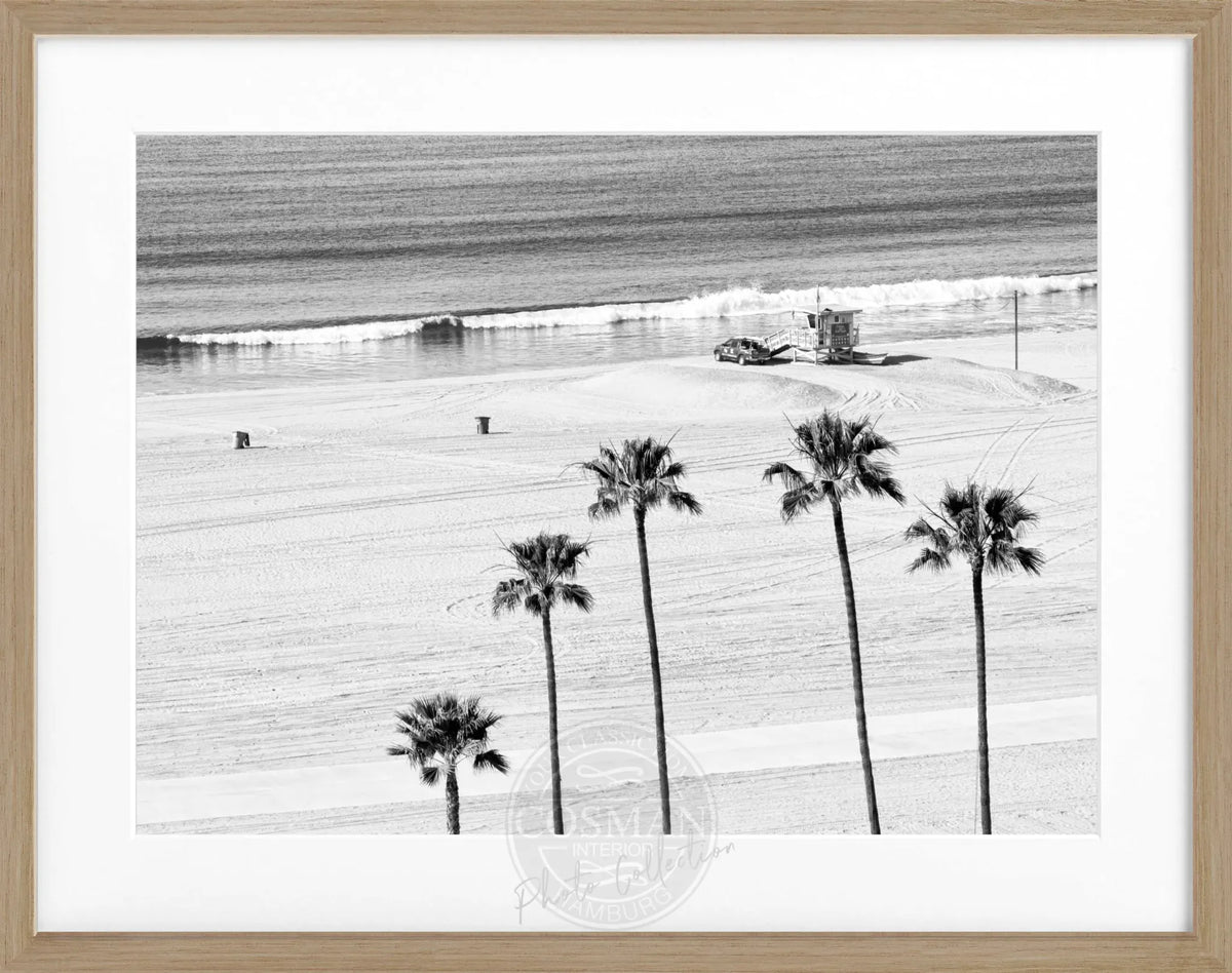 Schwarz-Weiß Poster mit Rahmen von Cosman-Photocollection, Kalifornien Santa Monica Beach, 31x25 cm, Strandmotiv.