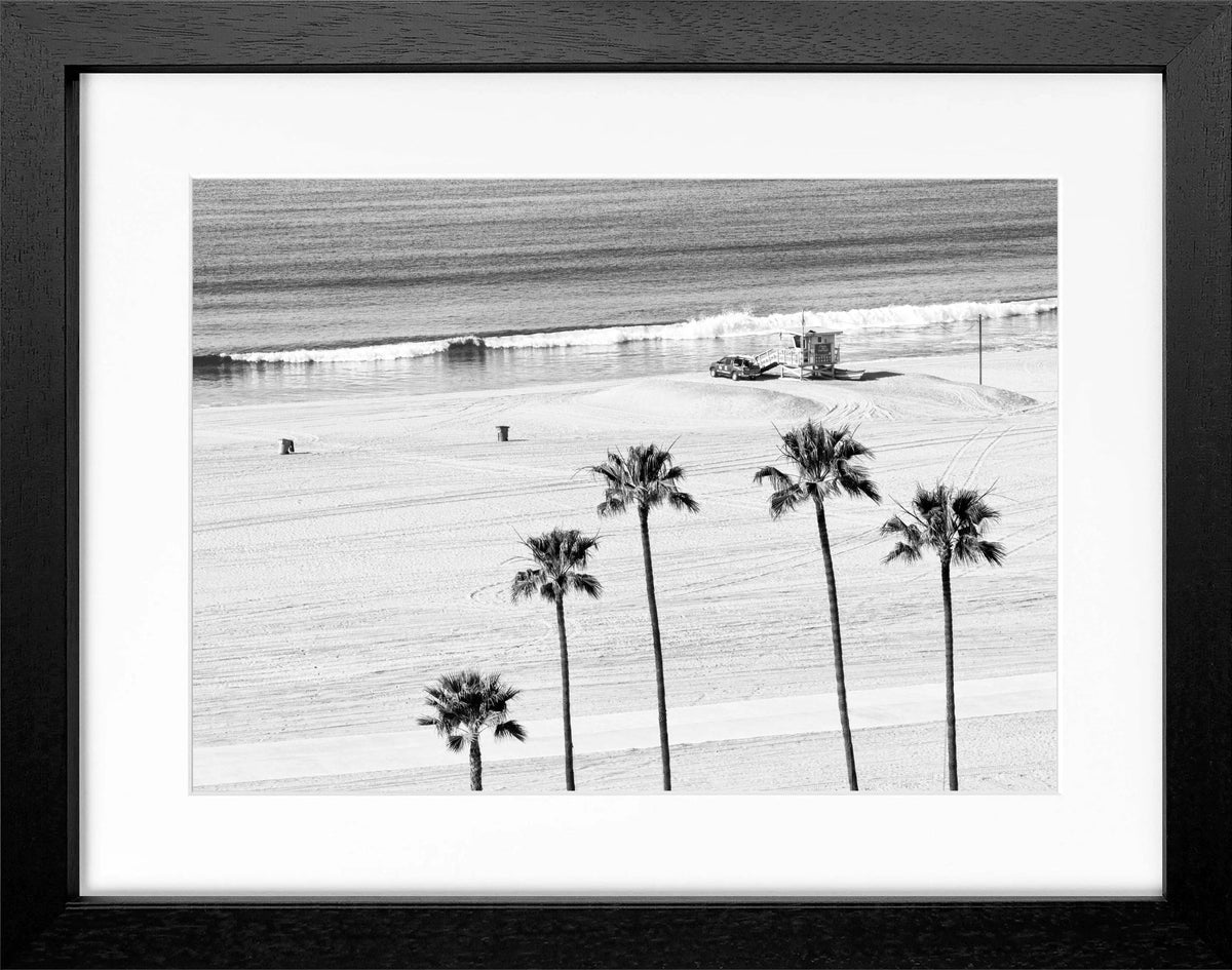 Schwarz-weiß Poster mit Rahmen, Kalifornien Santa Monica Beach, Cosman-Photocollection, 31x25 cm, Strandmotiv