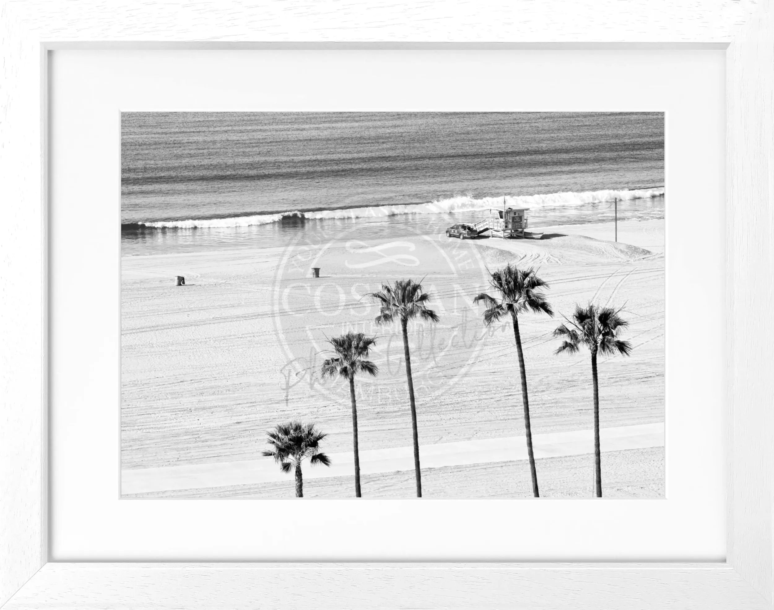 Schwarz-weiß Poster mit Rahmen, Kalifornien Santa Monica Beach, von Cosman-Photocollection, 31x25 cm, Wandbild.