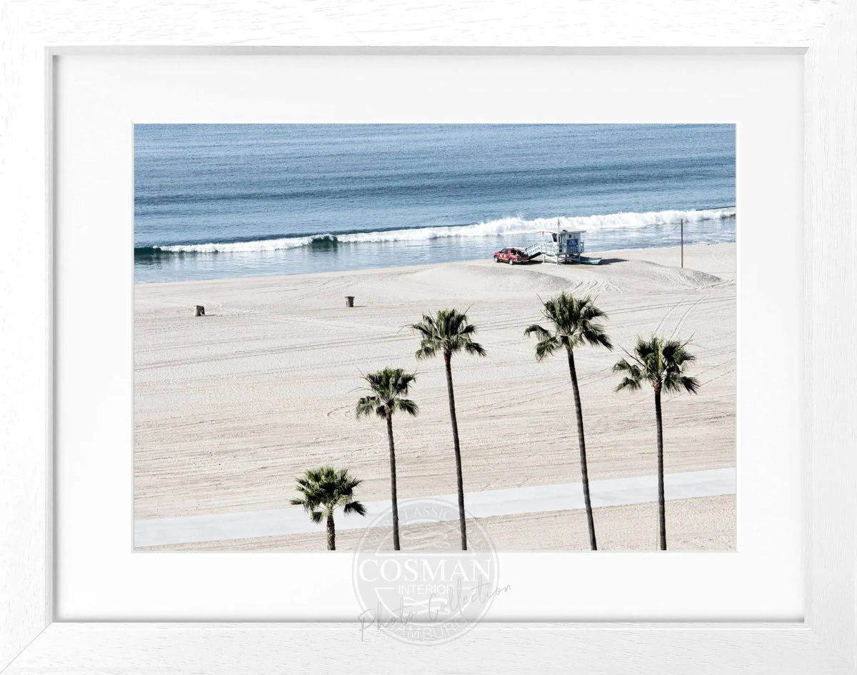Schwarz-weiß Poster mit Rahmen von Cosman-Photocollection, Kalifornien Santa Monica Beach, 31x25 cm, dekoratives Wandbild