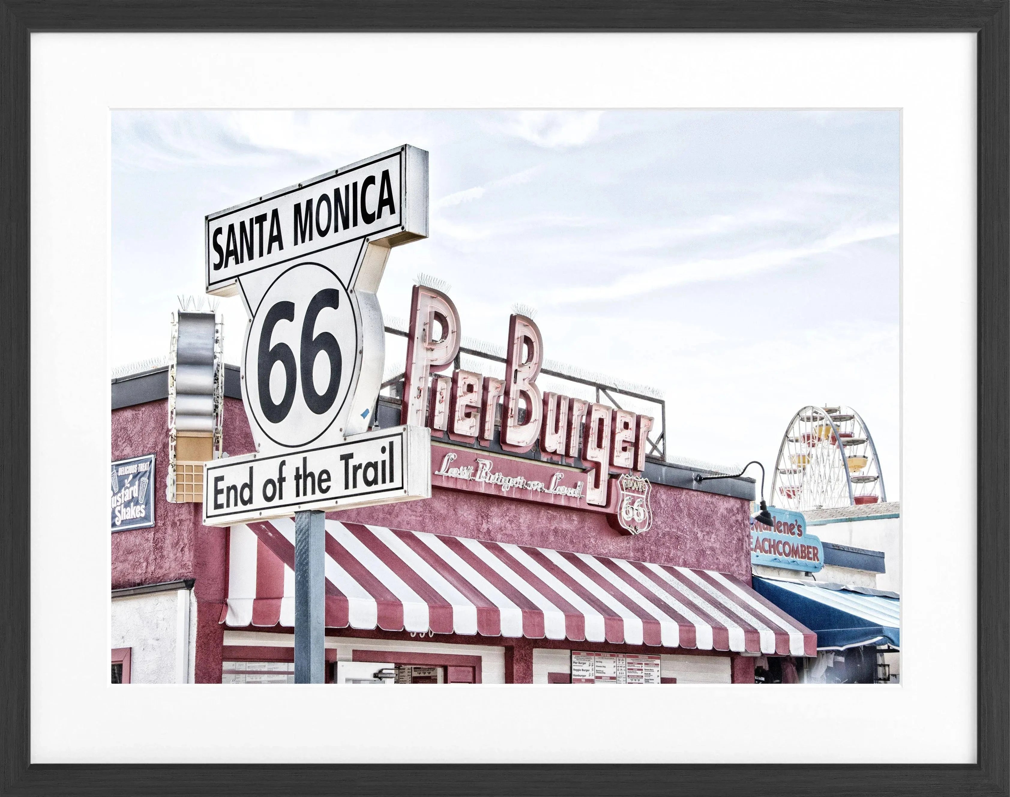 Schwarz-weiß Poster mit Rahmen, Kalifornien Santa Monica Pier, von Cosman-Photocollection, 31x25 cm, Wanddekoration