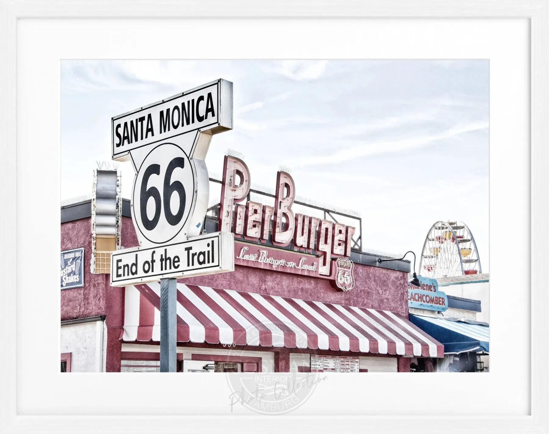 Schwarz-weiß Poster mit Rahmen, Kalifornien Santa Monica Pier, von Cosman-Photocollection, 31x25 cm, Wandbild