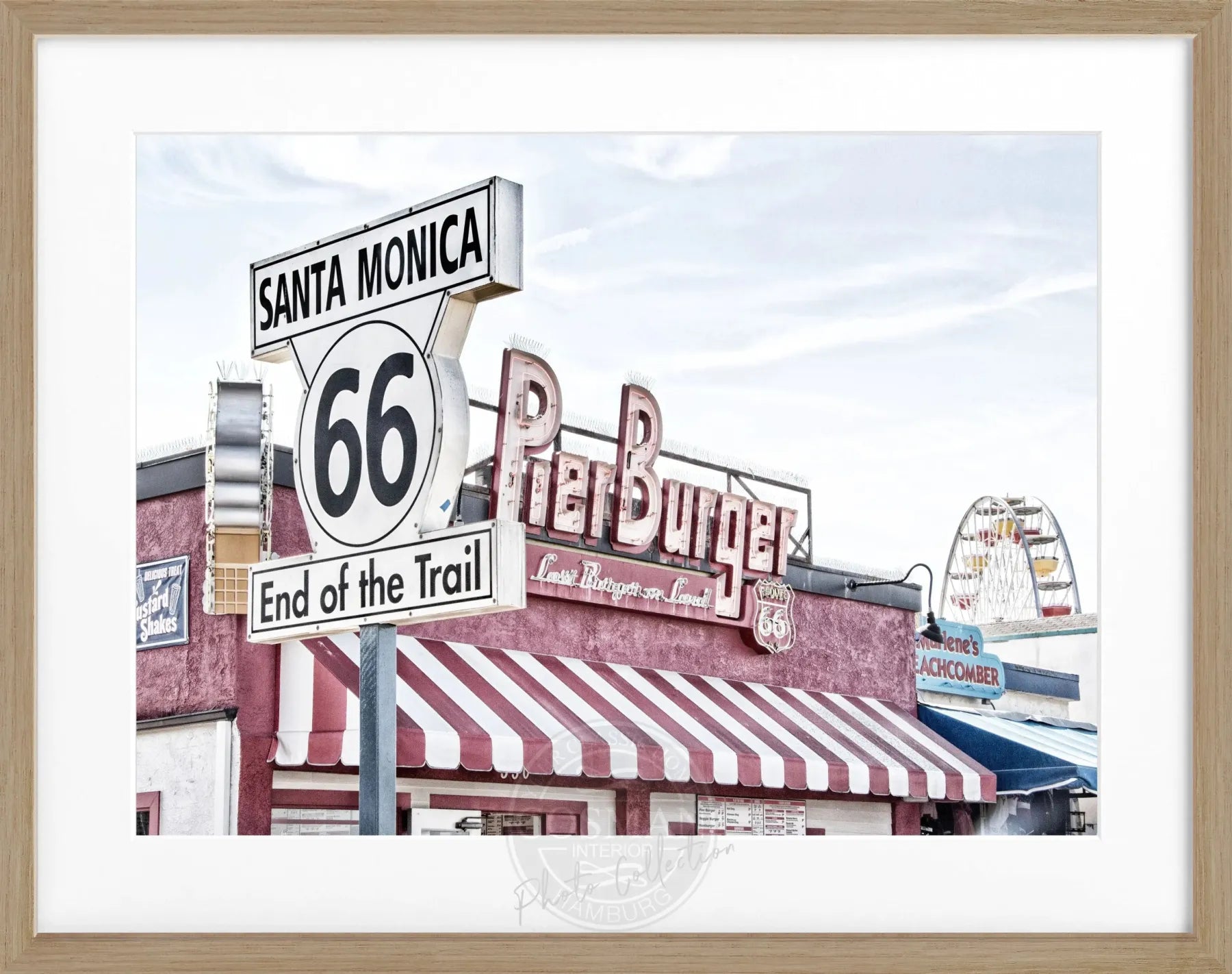 Schwarz-weiß Poster mit Rahmen, Kalifornien Santa Monica Pier Motiv, 31x25 cm, von Cosman-Photocollection