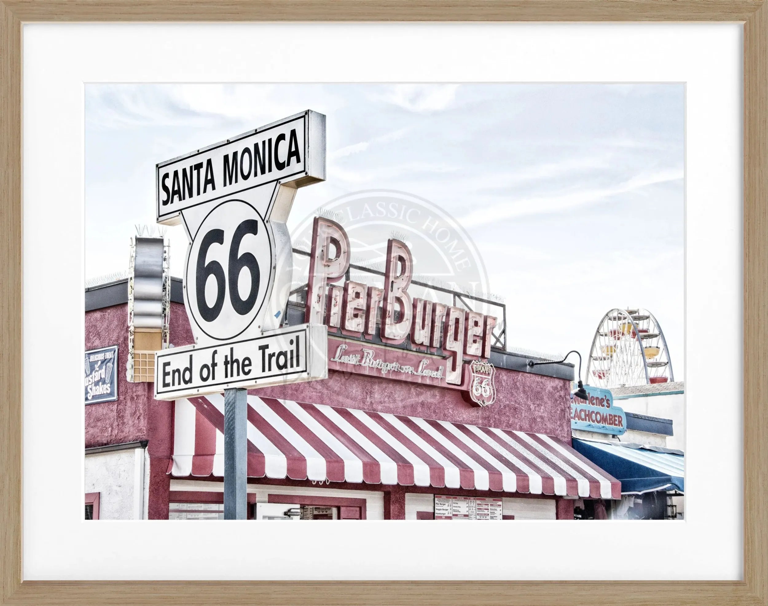 Schwarz-weiß Poster mit Rahmen, Kalifornien Santa Monica Pier Motiv, 31x25 cm, von Cosman-Photocollection