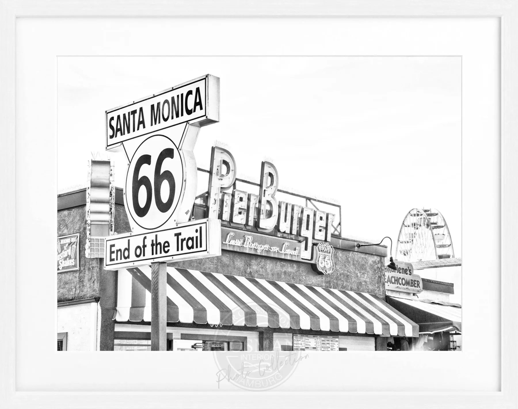Schwarz-weiß Poster mit Rahmen, Kalifornien Santa Monica Pier, von Cosman-Photocollection, 31x25 cm, Wanddekoration