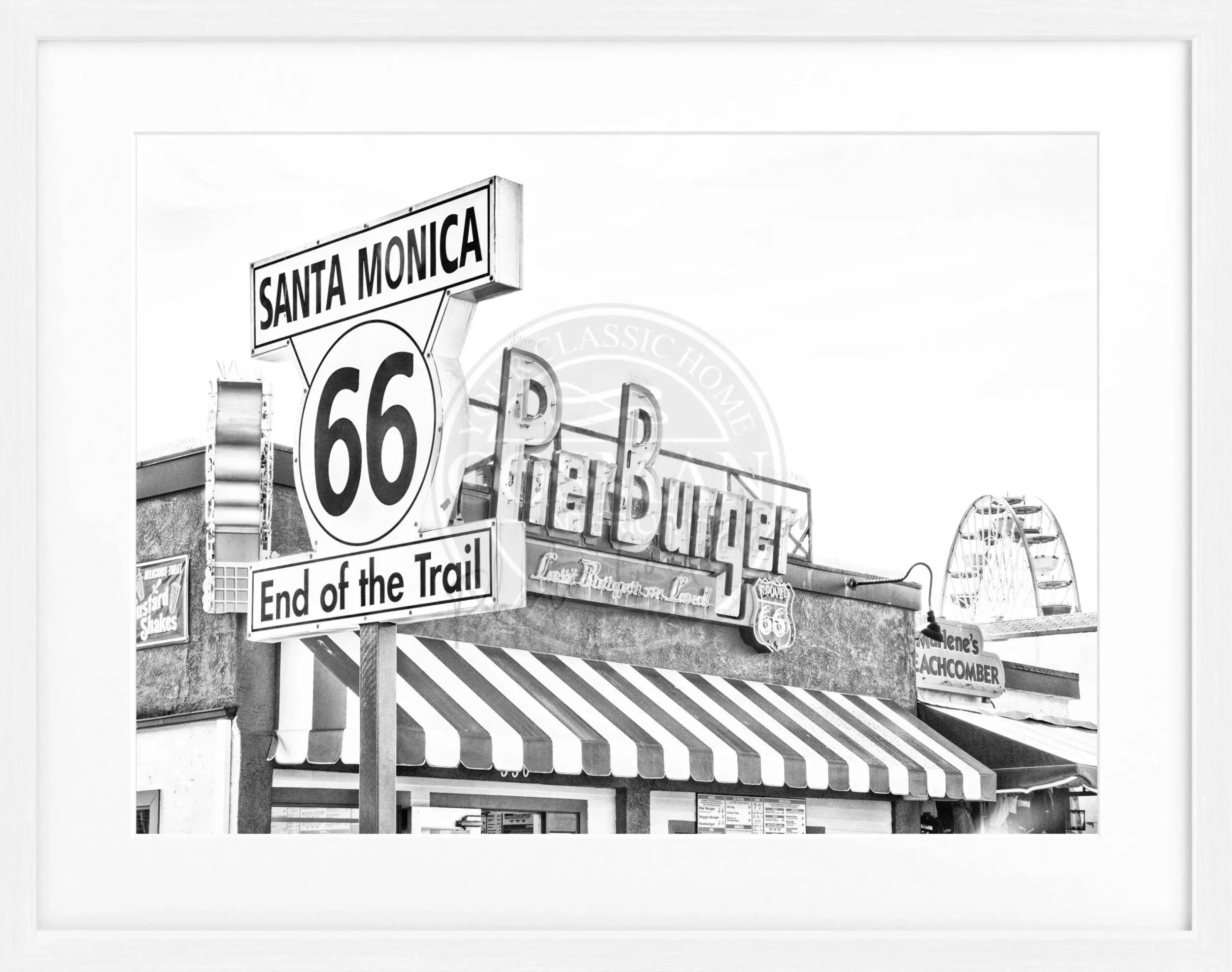 Schwarz-weiß Poster mit Rahmen, Kalifornien Santa Monica Pier, von Cosman-Photocollection, 31x25 cm, Wanddekoration