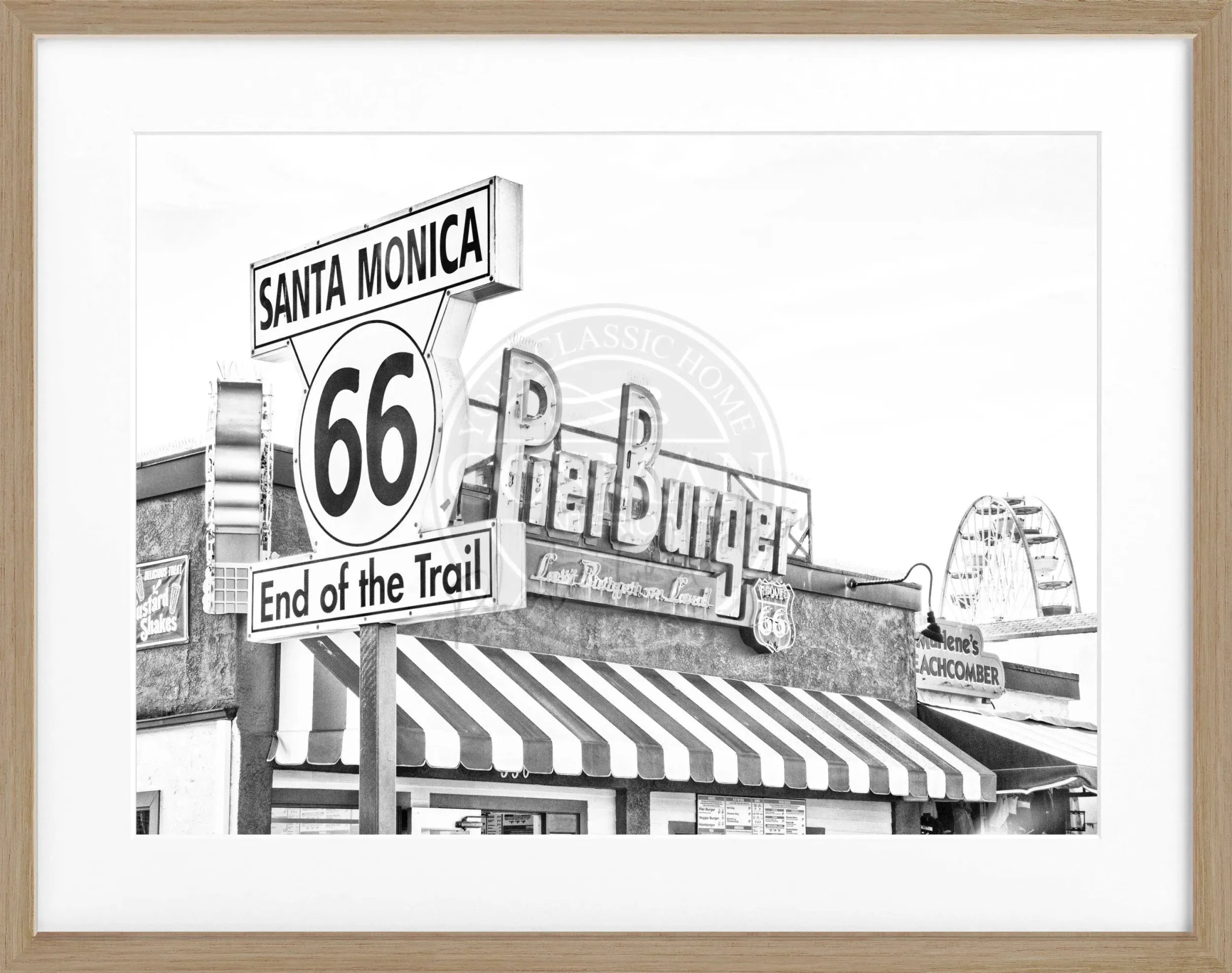 Schwarz-weißes Poster mit Rahmen von Cosman-Photocollection, Kalifornien Santa Monica Pier, 31x25 cm, Wanddekoration