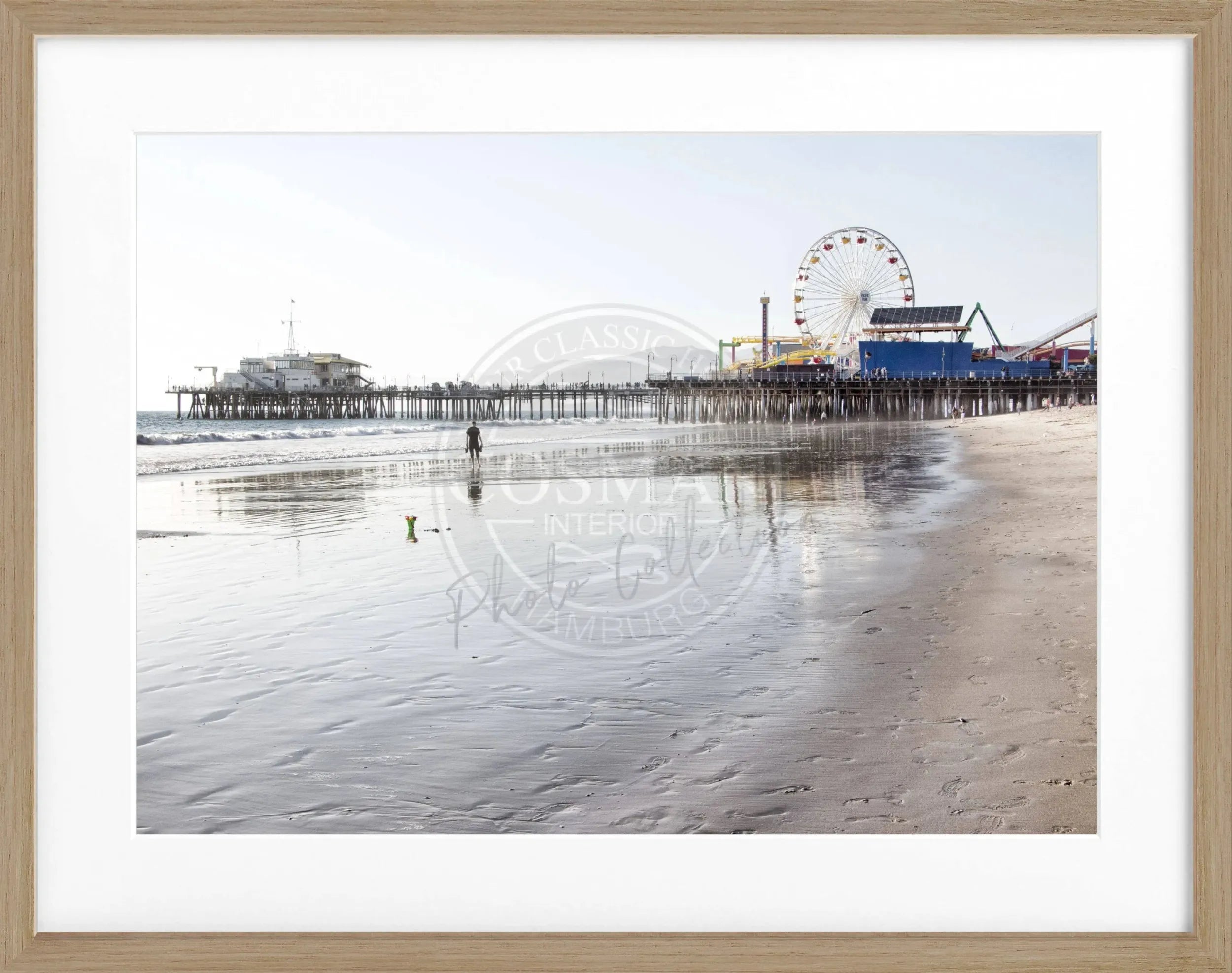 Schwarz-weiß Poster mit Rahmen, Kalifornien Santa Monica Pier, von Cosman-Photocollection, 31x25cm, urbanes Meeresmotiv