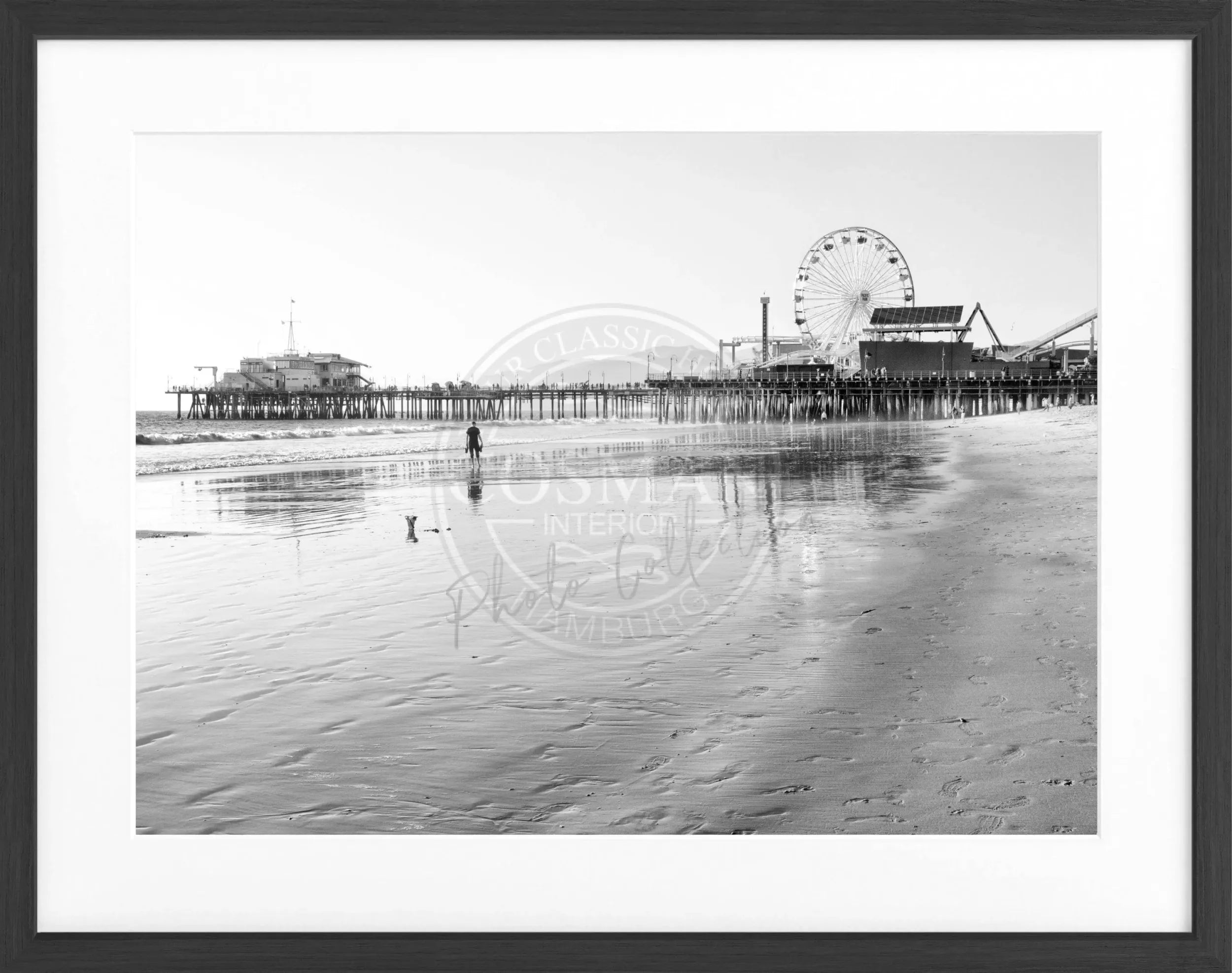 Schwarz-weiß Poster mit Rahmen von Cosman-Photocollection, Kalifornien Santa Monica Pier, 31x25 cm, dekoratives Wandbild