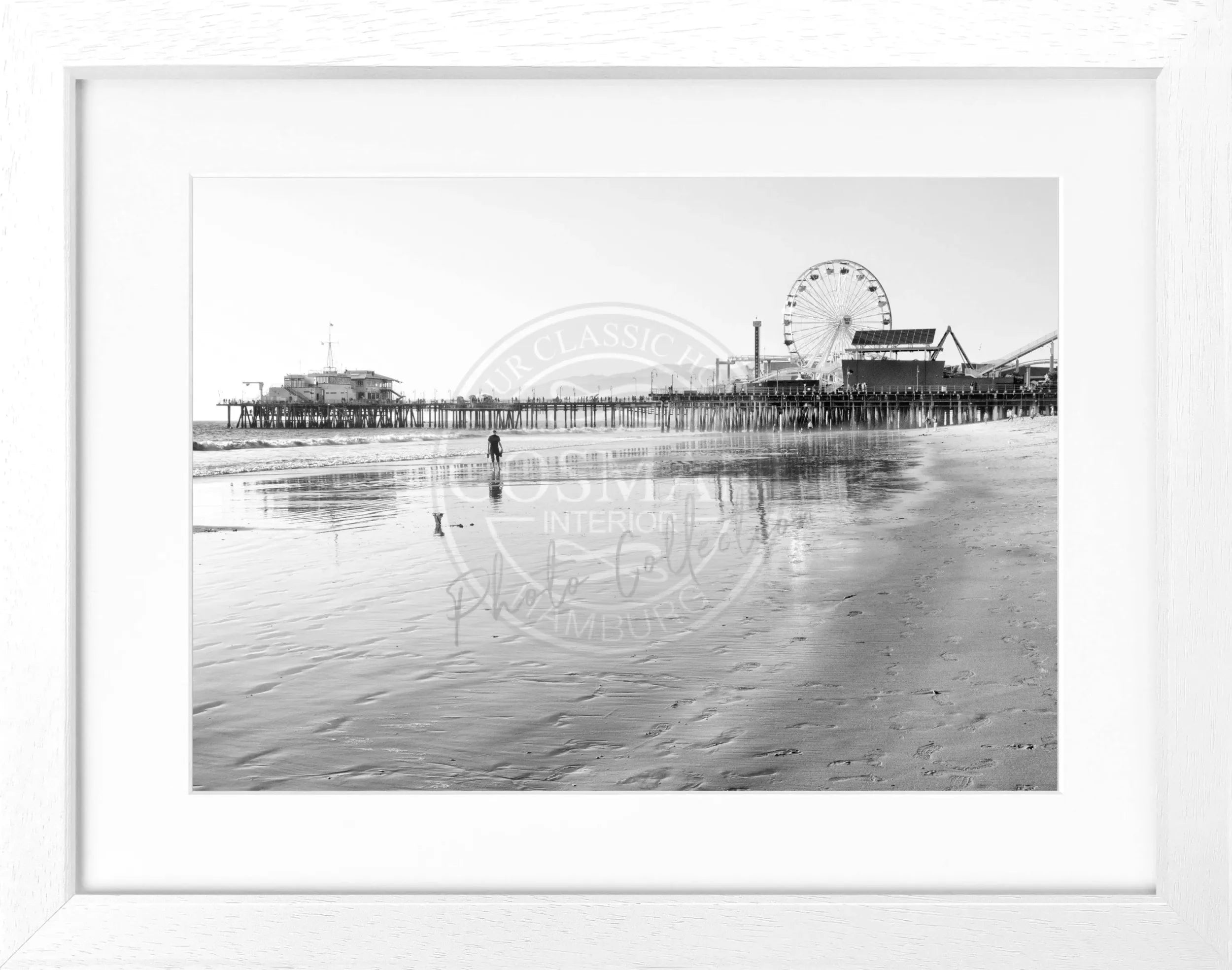 Schwarz-weiß Poster mit Rahmen, Kalifornien Santa Monica Pier, von Cosman-Photocollection, 31x25 cm, Wanddekoration