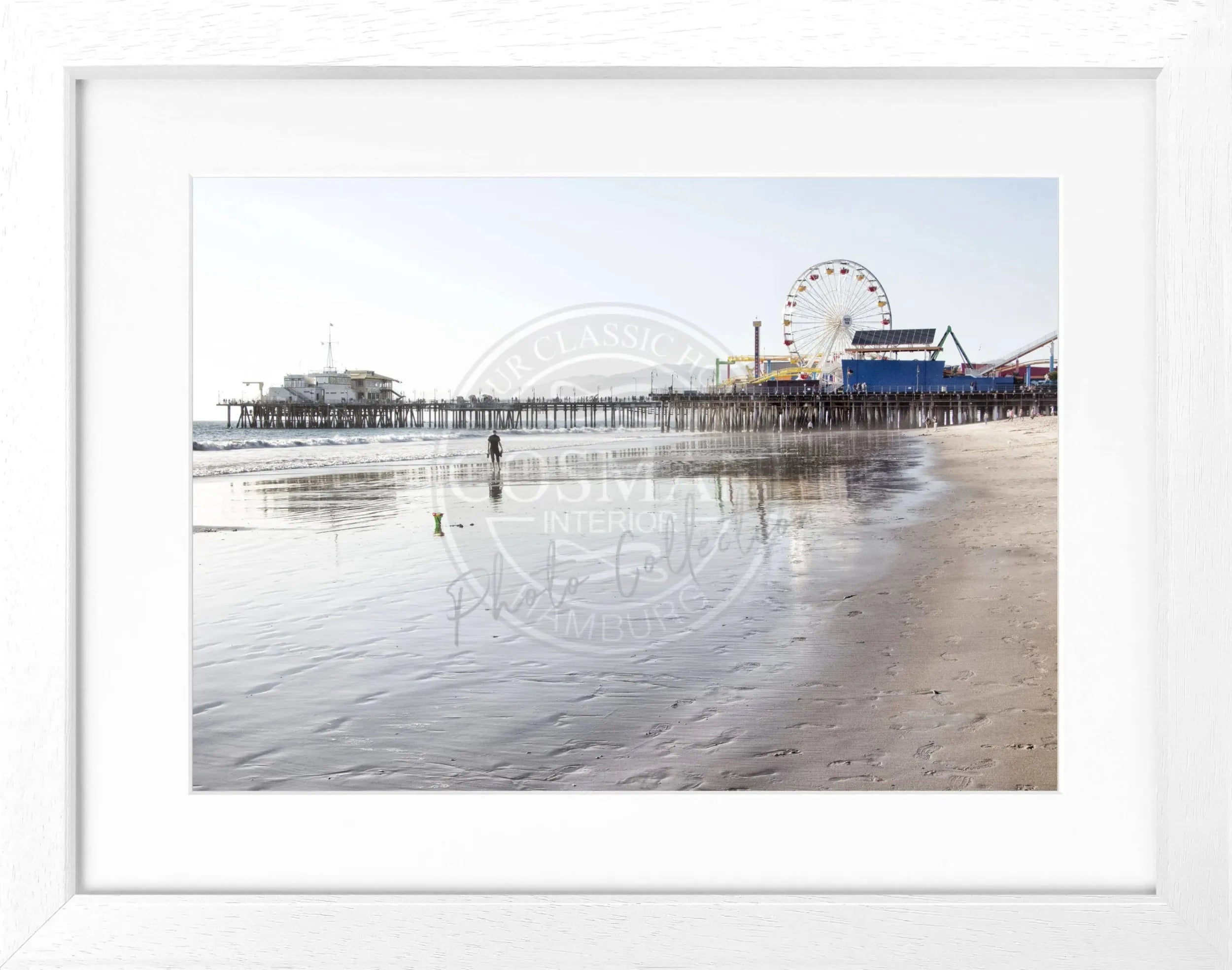 Schwarz-weiß Poster mit Rahmen, Kalifornien Santa Monica Pier, von Cosman-Photocollection, 31x25 cm, Wandbild