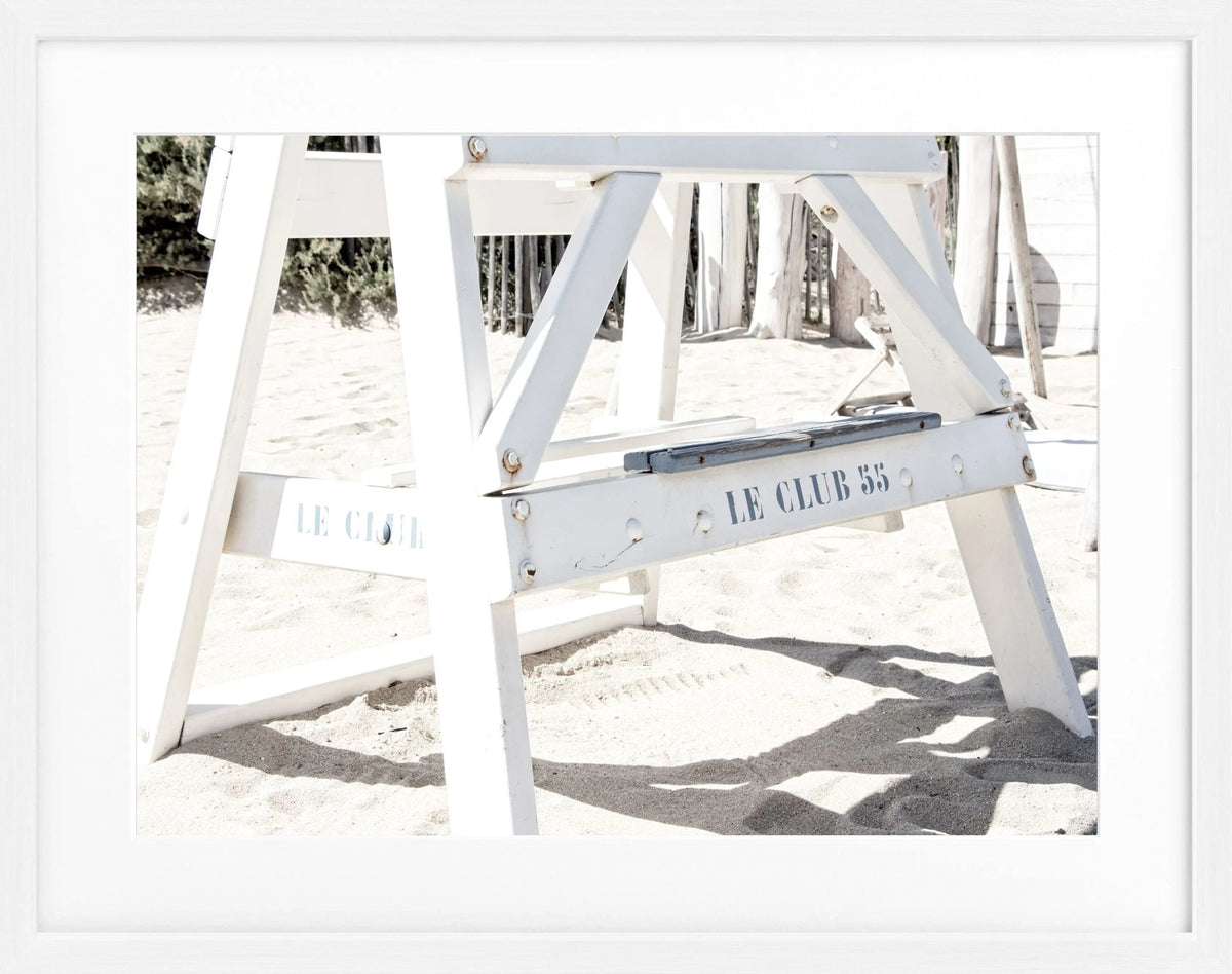 Schwarz-weiß Poster mit Rahmen, 'Le Club 55' Saint Tropez, Cosman-Photocollection, 31x25cm, stilvolle Wanddekoration