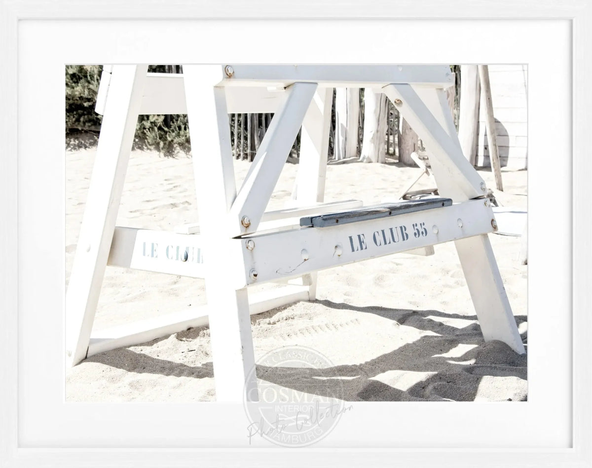 Schwarz-weiß Poster mit Rahmen, 'Le Club 55' Saint Tropez, Cosman-Photocollection, 31x25cm, stilvolle Wanddekoration
