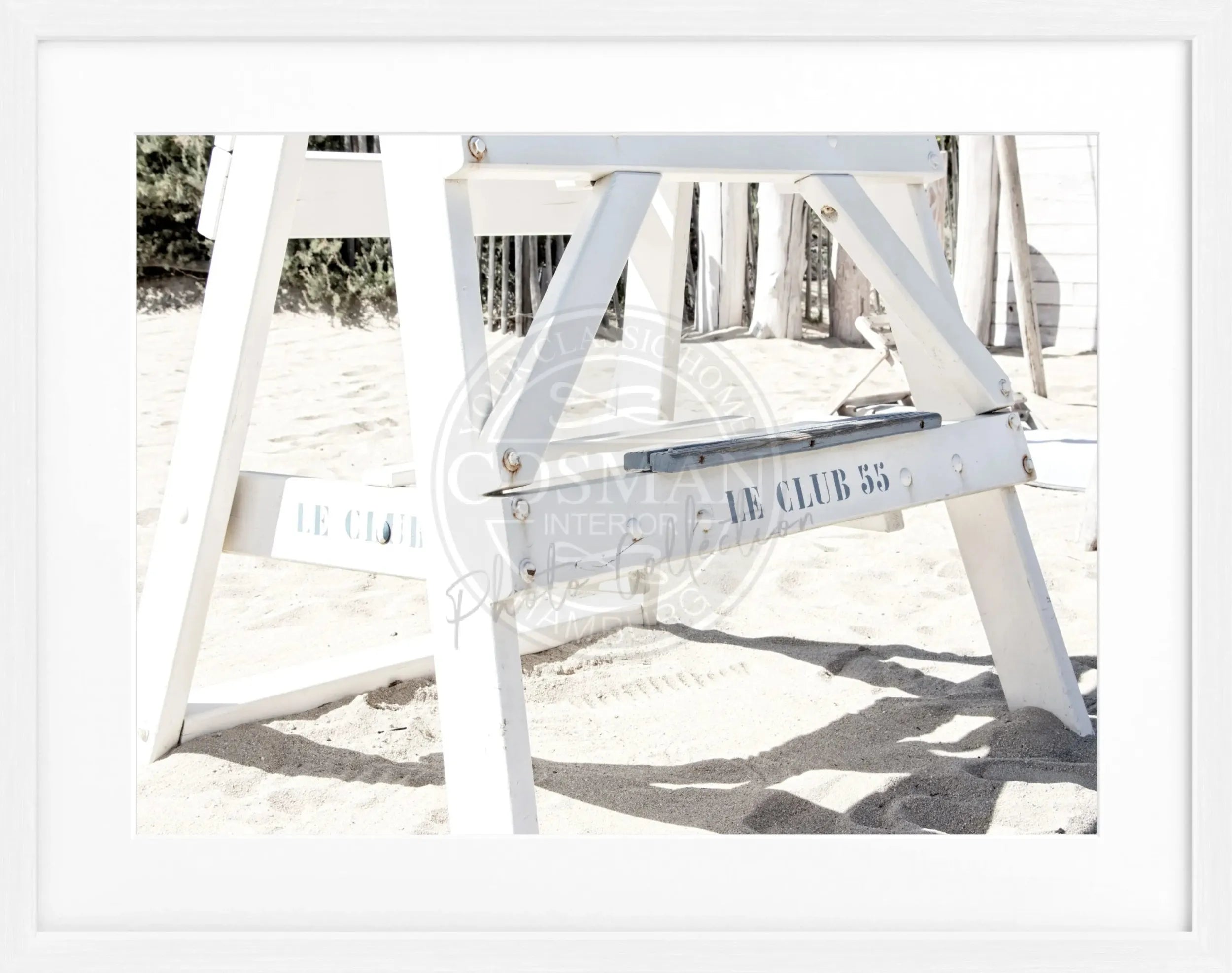 Schwarz-weiß Poster mit Rahmen, 'Le Club 55' Saint Tropez, Cosman-Photocollection, 31x25cm, stilvolle Wanddekoration