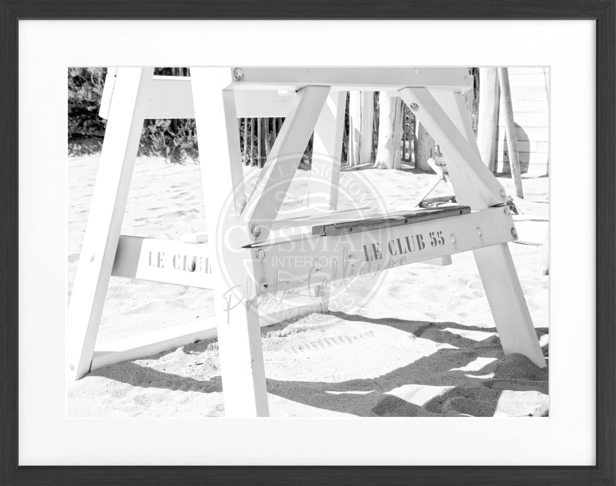 Schwarz-weiß Poster mit Rahmen 'Le Club 55' Saint Tropez, von Cosman-Photocollection, 31x25 cm, stilvolles Wandbild
