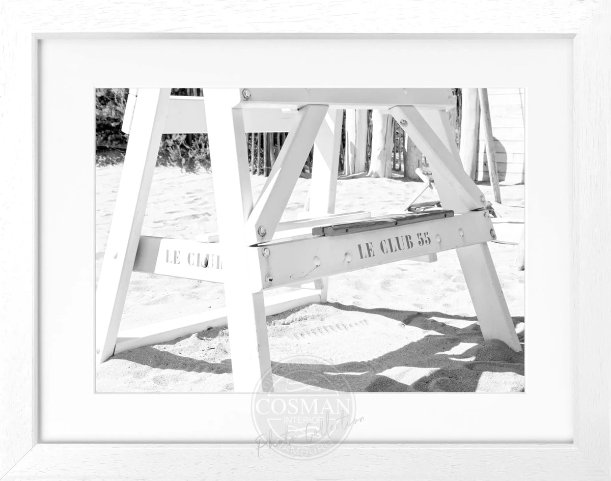 Schwarz-weiß Poster mit Rahmen ’Le Club 55’ Saint Tropez, 31x25 cm, von Cosman-Photocollection für stilvolle Wanddekoration