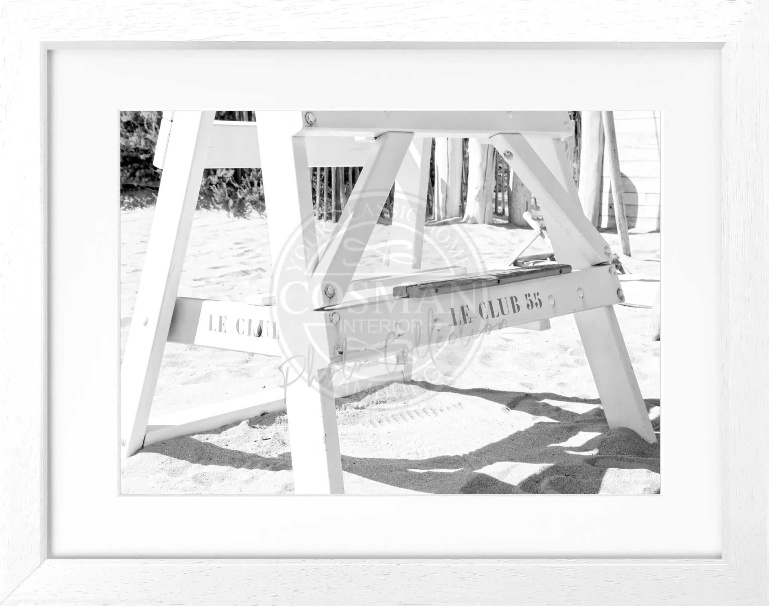 Schwarz-weiß Poster mit Rahmen ’Le Club 55’ Saint Tropez, 31x25 cm, von Cosman-Photocollection für stilvolle Wanddekoration