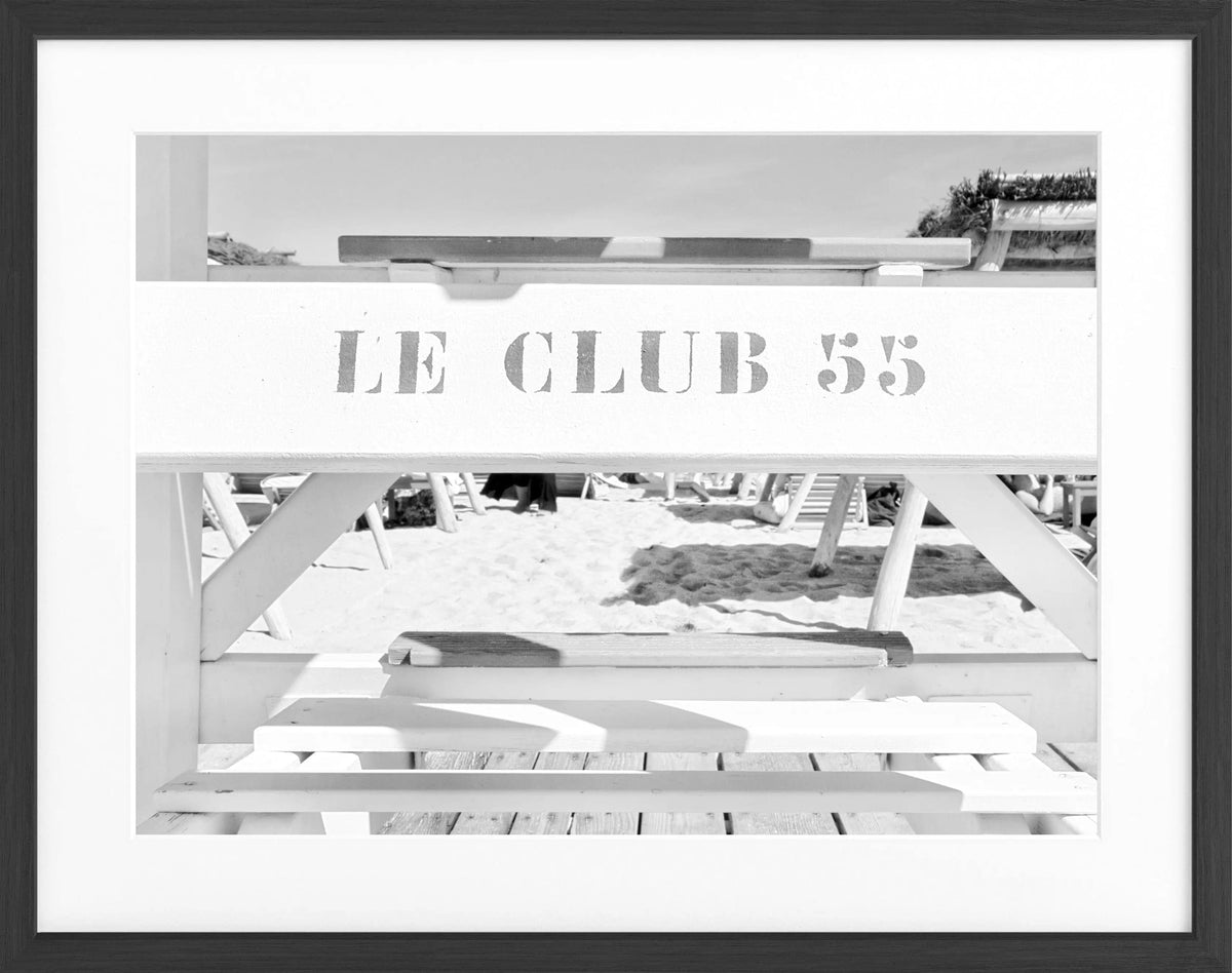 Schwarz-weiß Poster mit Rahmen 'Le Club 55' Saint Tropez, Cosman-Photocollection, 31x25 cm, dekoratives Wandbild