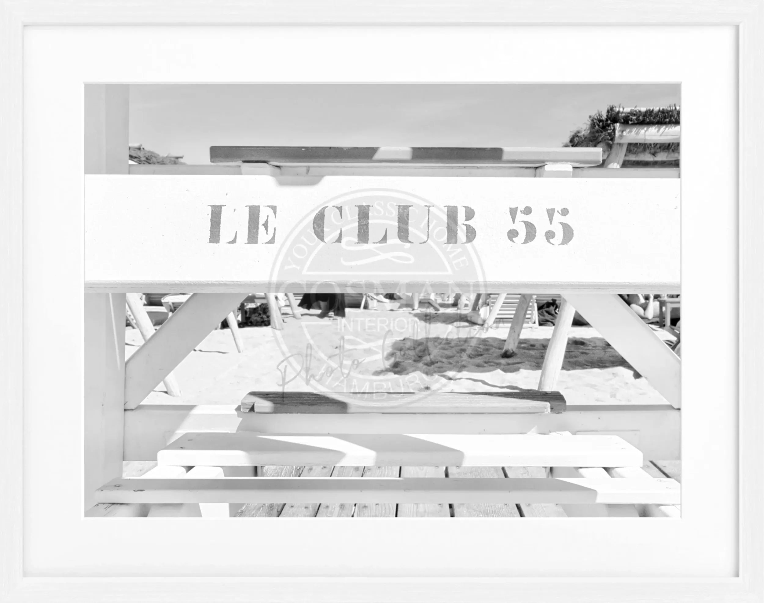 Schwarz-weiß Poster mit Rahmen ’Le Club 55’ Saint Tropez von Cosman-Photocollection, 31x25 cm, modernes Wandbild