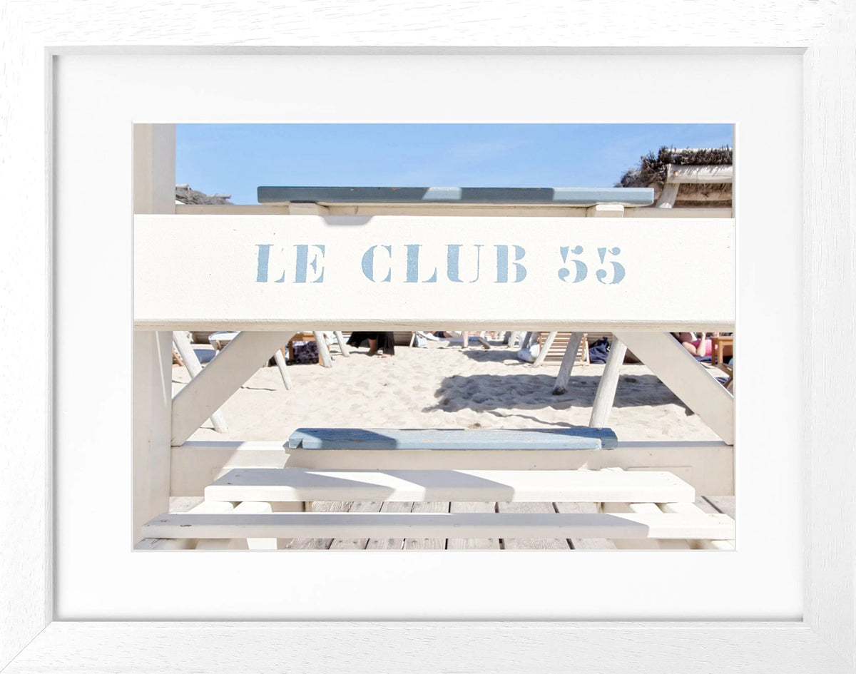Schwarz-weiß Poster mit Rahmen ’Le Club 55’ Saint Tropez, von Cosman-Photocollection, ca. 31x25cm, stilvolle Wanddekoration