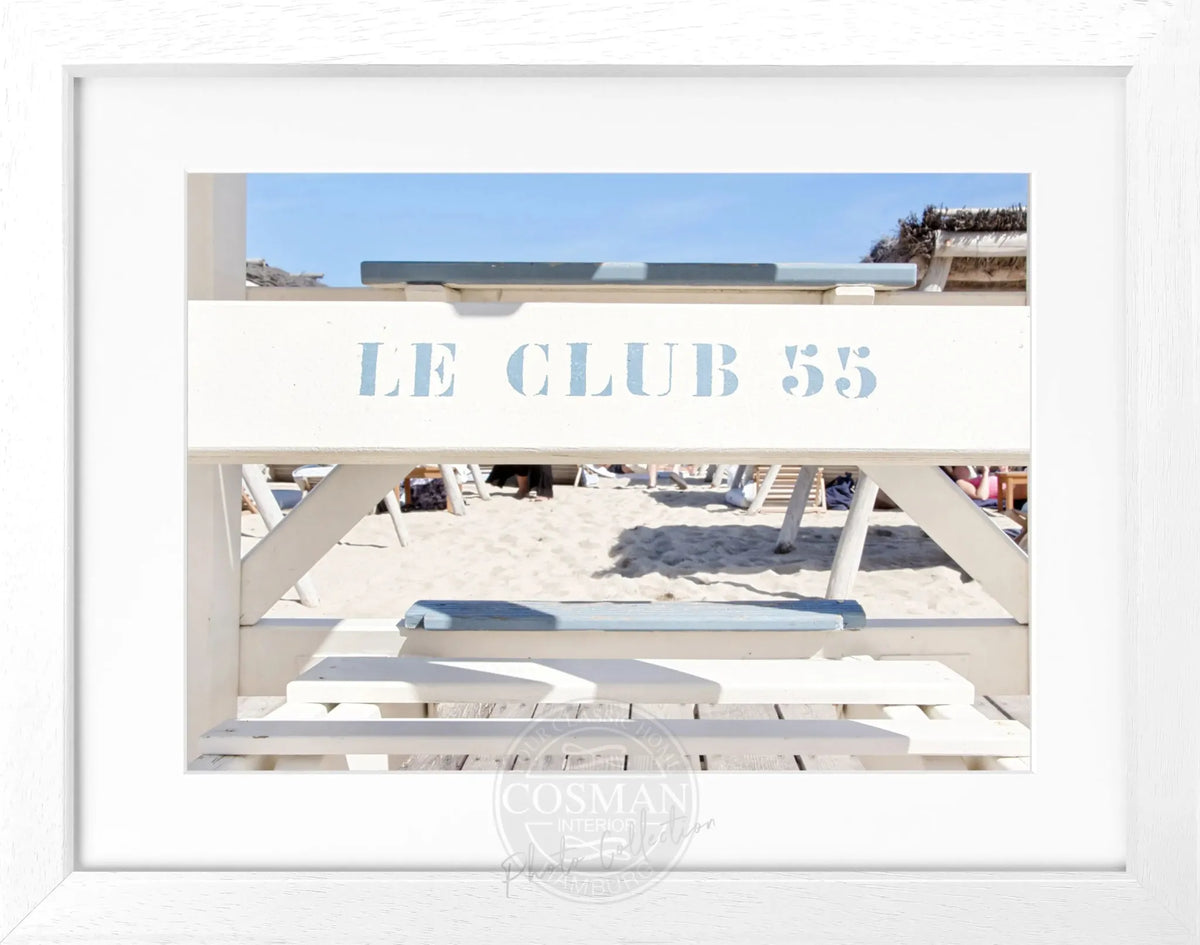 Schwarz-weiß Poster mit Rahmen ’Le Club 55’ Saint Tropez, von Cosman-Photocollection, ca. 31x25cm, stilvolle Wanddekoration