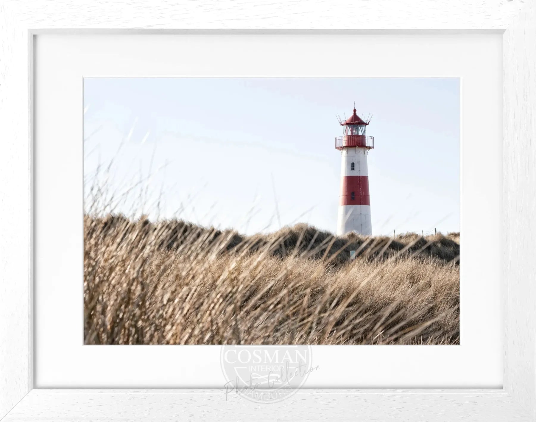 Schwarz-weiß Poster mit Rahmen von Cosman-Photocollection, Lister Leuchtturm auf Sylt, 31x25 cm, Wanddekoration