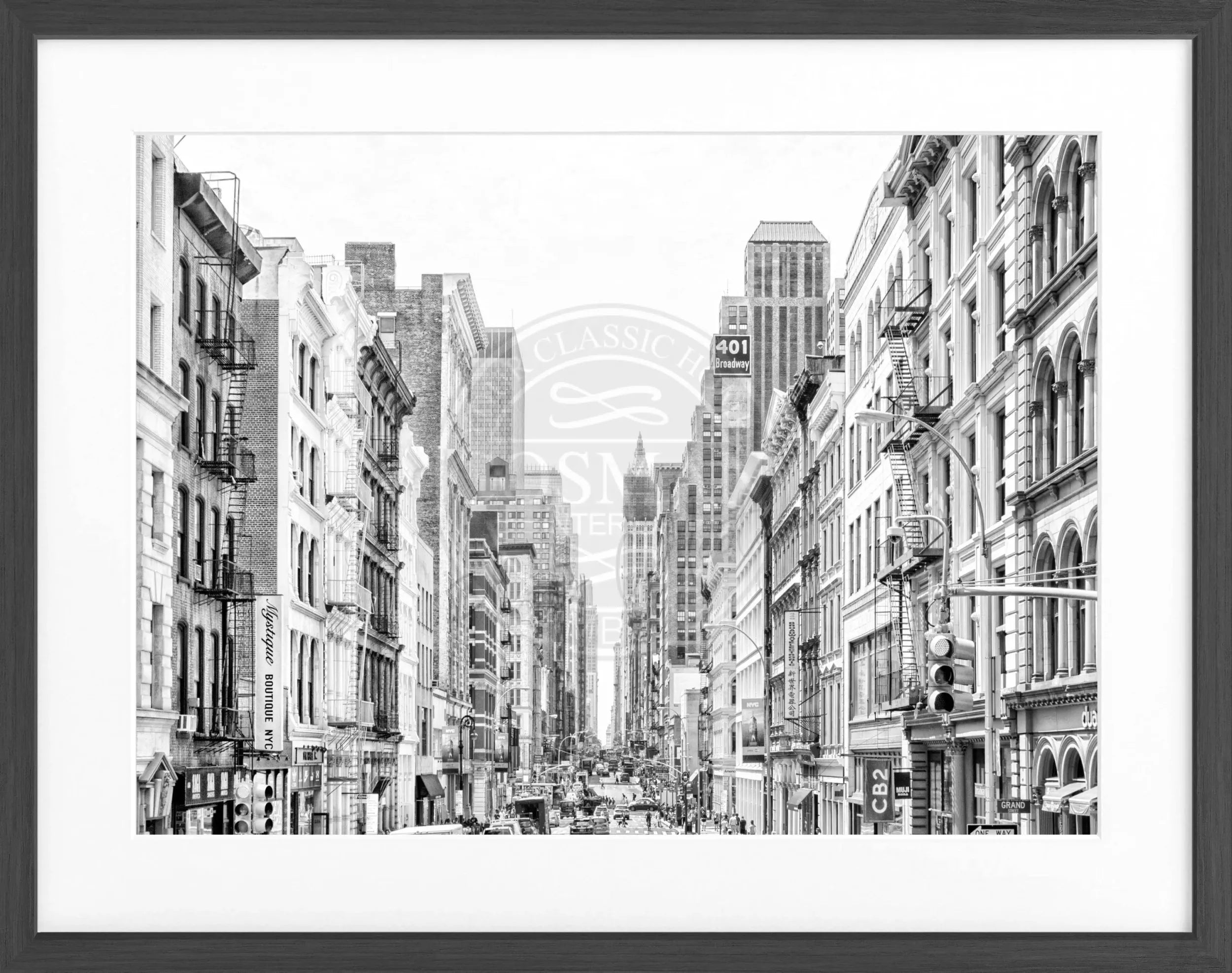 Schwarz-weiß Poster mit Rahmen, New York Broadway Motiv, von Cosman-Photocollection, 31x25 cm, Wanddekoration