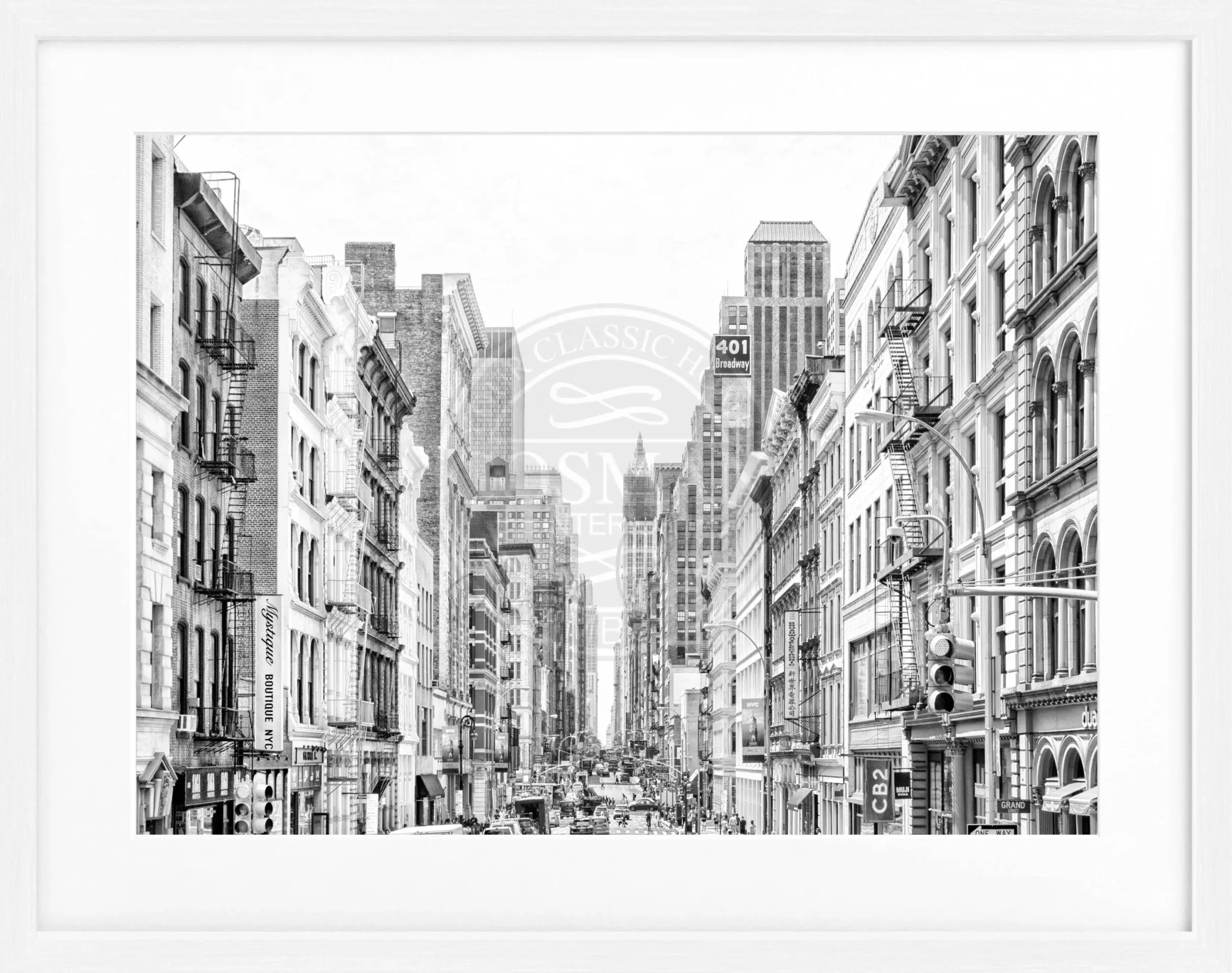 Schwarz-weiß Poster mit Rahmen, New York Broadway Motiv, von Cosman-Photocollection, 31x25 cm, stilvolle Wanddekoration