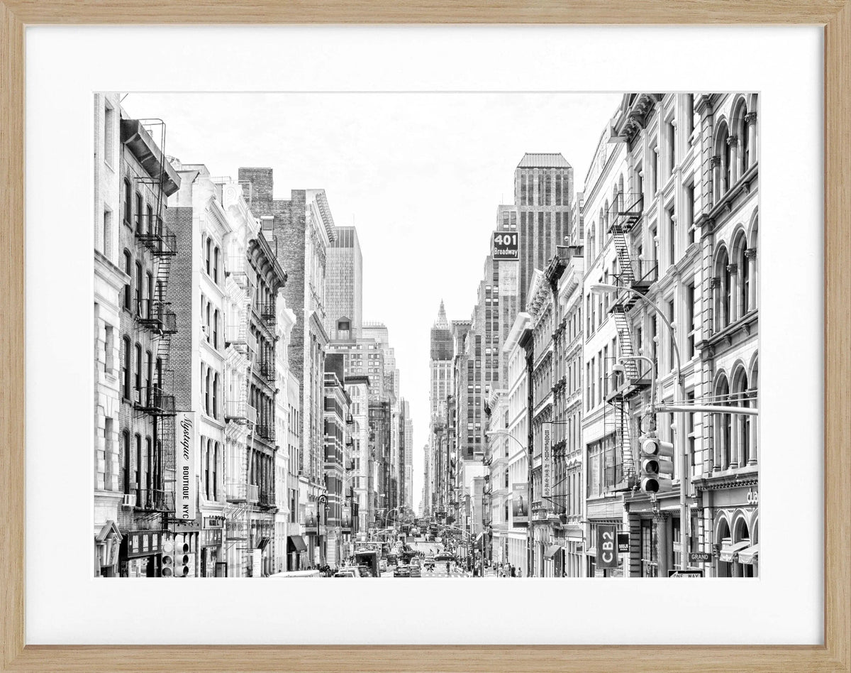 Schwarz-weiß Poster mit Rahmen von Cosman-Photocollection, New York Broadway Motiv, 31x25 cm, Wanddekoration im modernen Stil