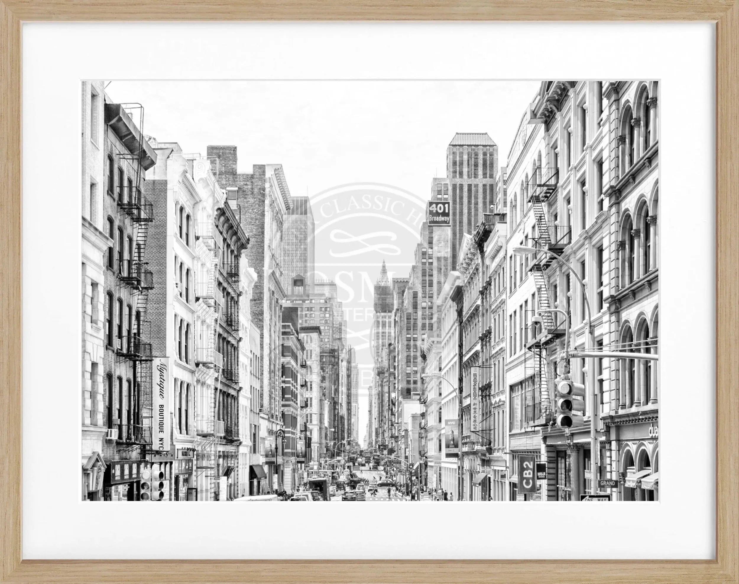 Schwarz-weiß Poster mit Rahmen von Cosman-Photocollection, New York Broadway Motiv, 31x25 cm, Wanddekoration im modernen Stil