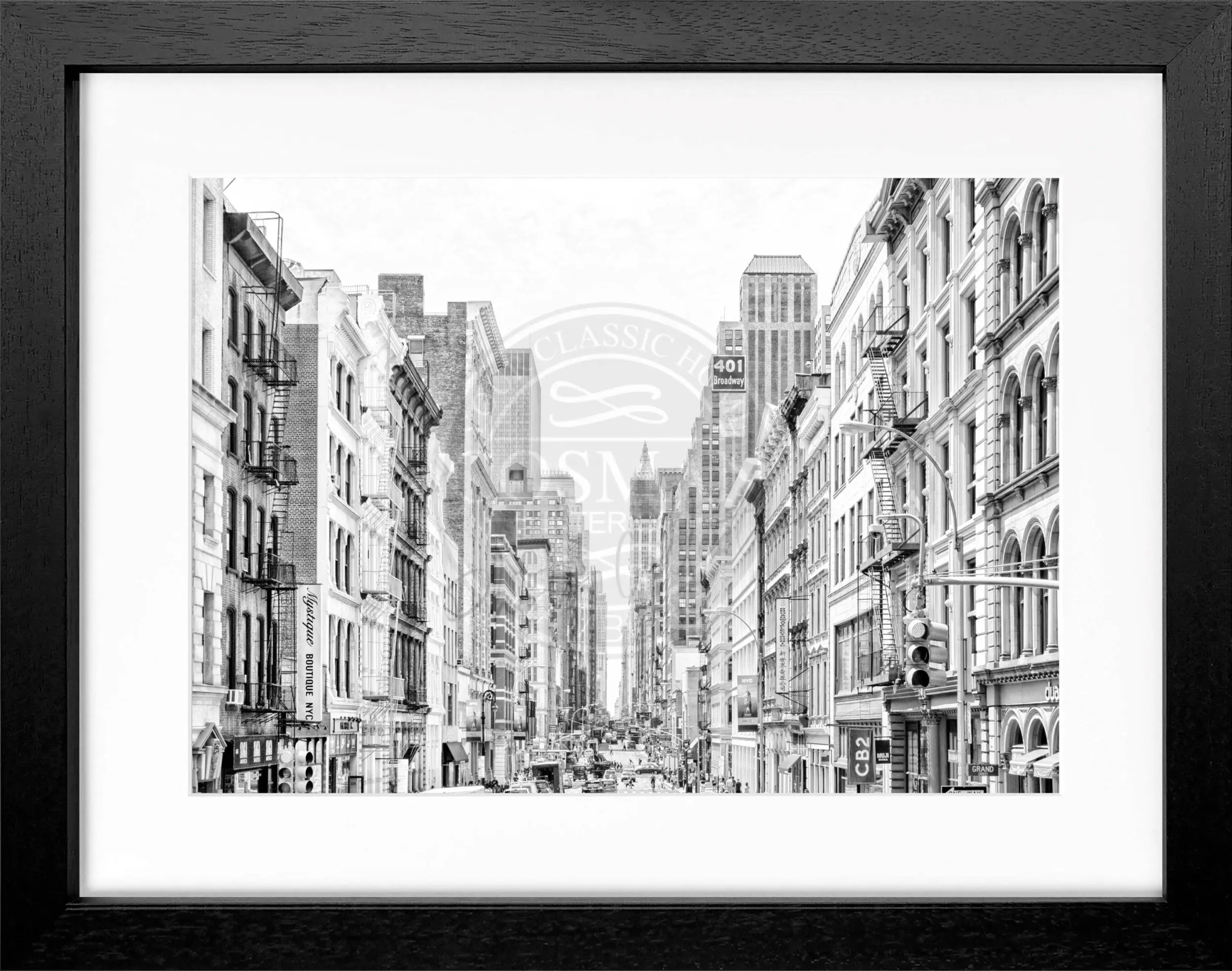 Schwarz-weiß Poster mit Rahmen, New York Broadway Motiv, 31x25cm, von Cosman-Photocollection, Wanddekoration in modernem Stil