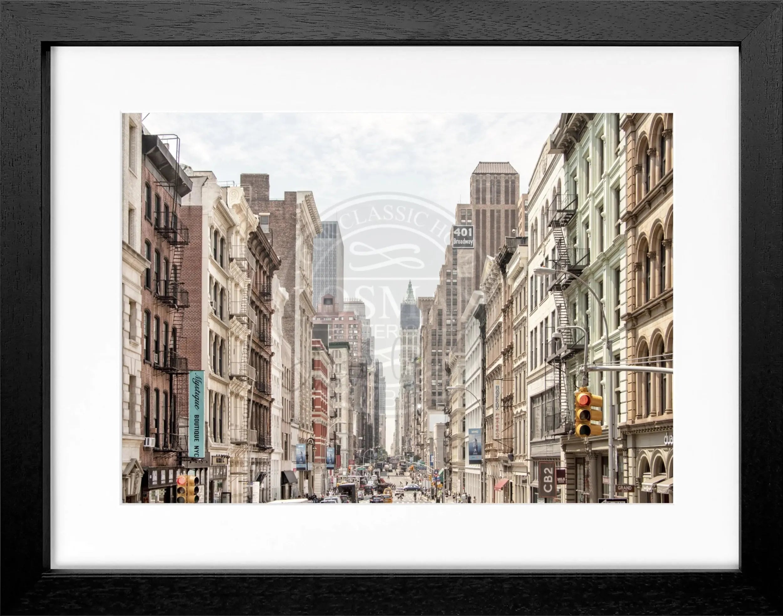 Schwarz-weiß Poster mit Rahmen, New York Broadway Motiv, von Cosman-Photocollection, 31x25cm, dekoratives Wandbild