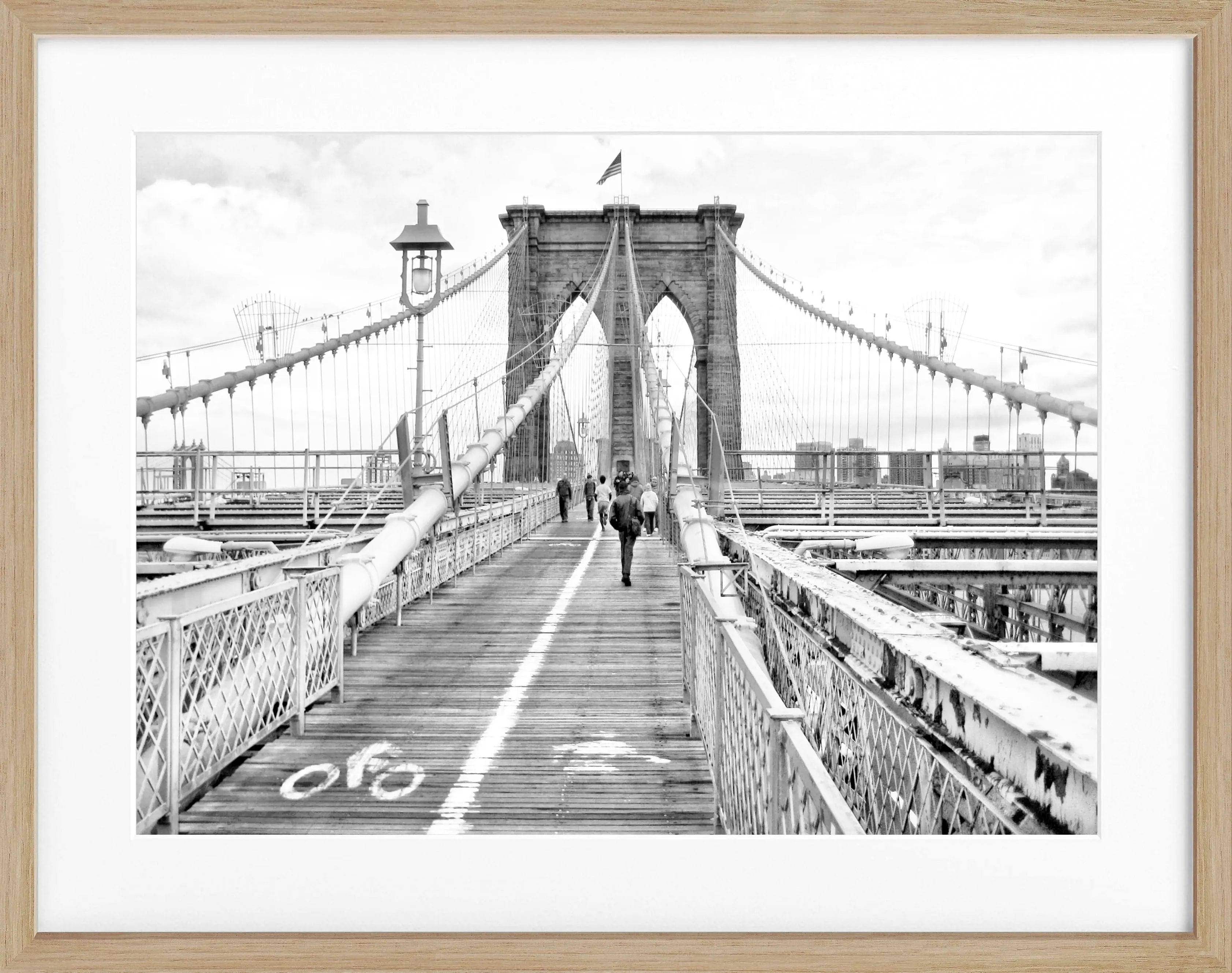 Schwarz-weiß Poster mit Rahmen von Cosman-Photocollection, Brooklyn Bridge in New York, 31x25cm, urbanes Stadtmotiv