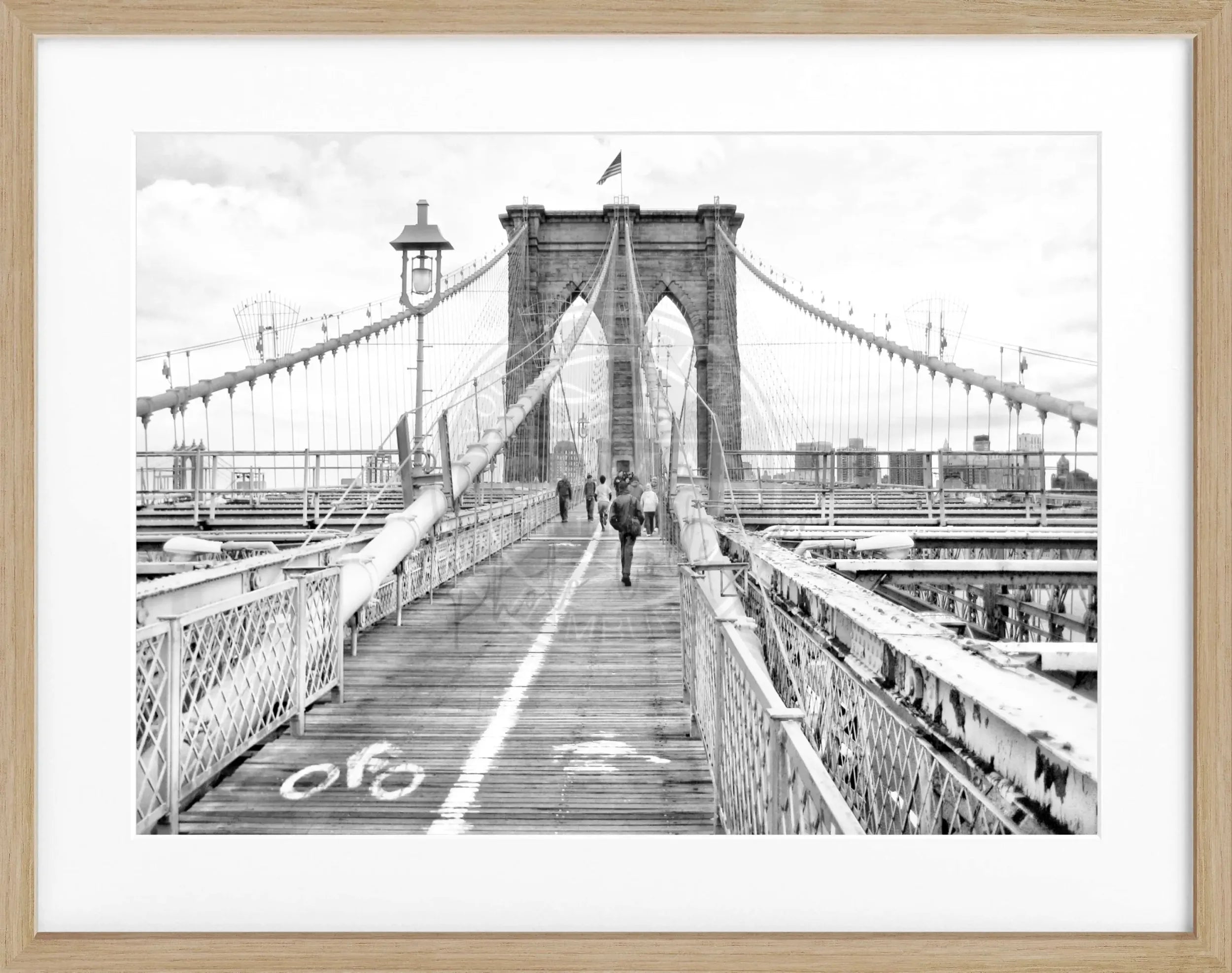 Schwarz-weiß Poster mit Rahmen von Cosman-Photocollection, Brooklyn Bridge in New York, 31x25cm, urbanes Stadtmotiv