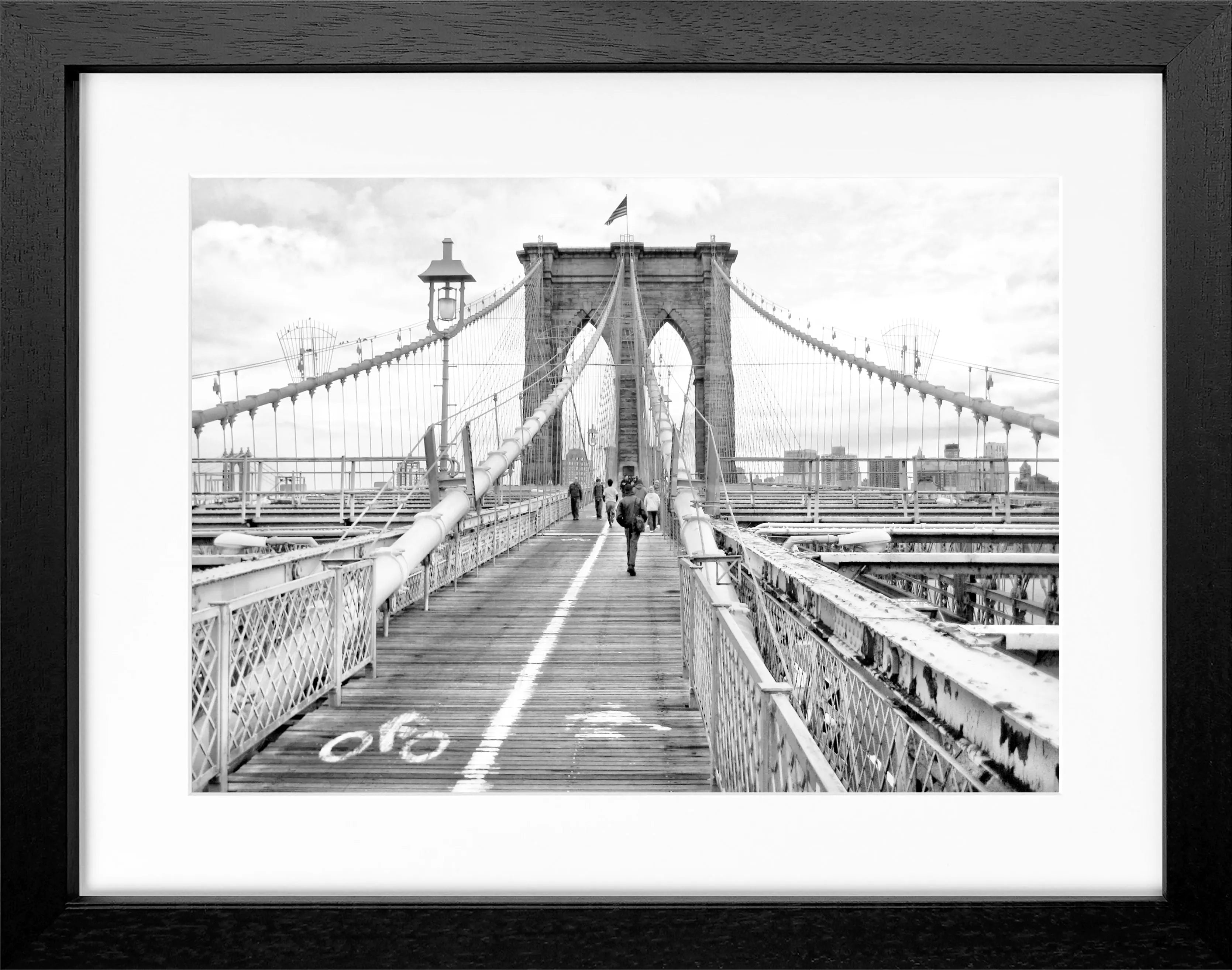 Schwarz-weiß Poster mit Rahmen von Cosman-Photocollection, New York Brooklyn Bridge, 31x25 cm, dekoratives Wandbild