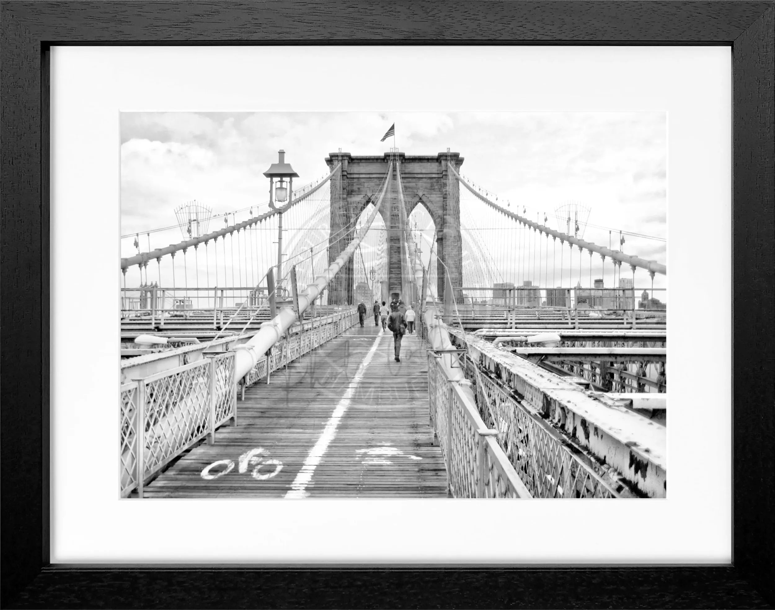 Schwarz-weiß Poster mit Rahmen von Cosman-Photocollection, New York Brooklyn Bridge, 31x25 cm, dekoratives Wandbild