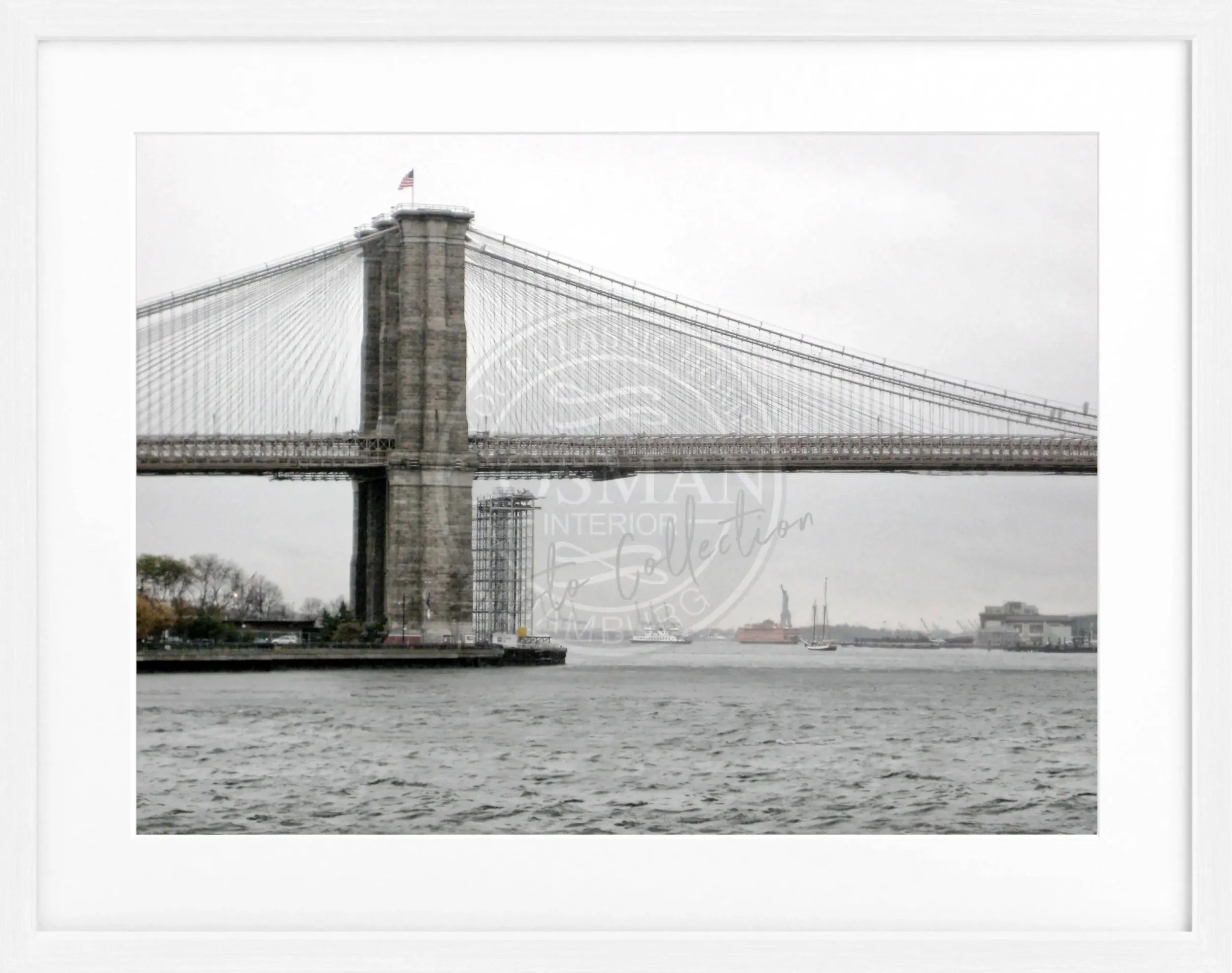 Schwarz-weiß Poster mit Rahmen von Cosman-Photocollection, New York Brooklyn Bridge, 31x25cm, stilvolle Wanddekoration