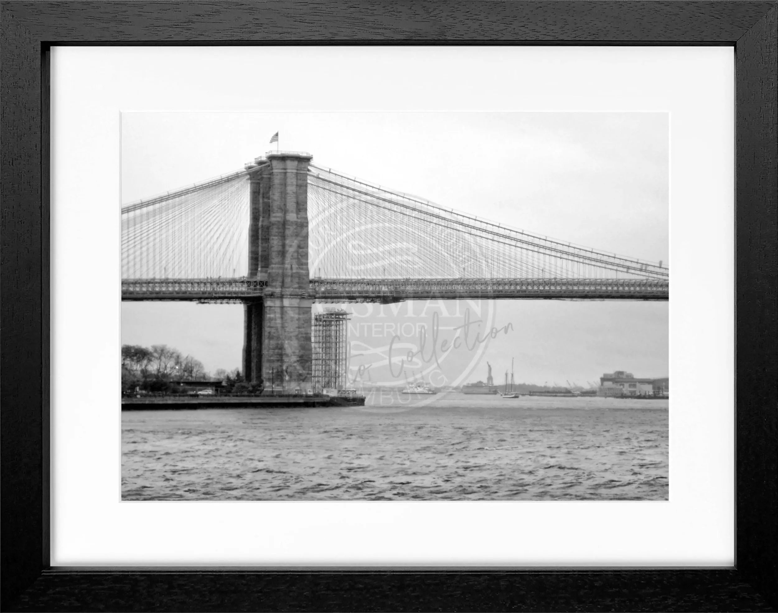 Schwarz-weiß Poster mit Rahmen von Cosman-Photocollection, New York Brooklyn Bridge, 31x25 cm, urbanes Fotomotiv