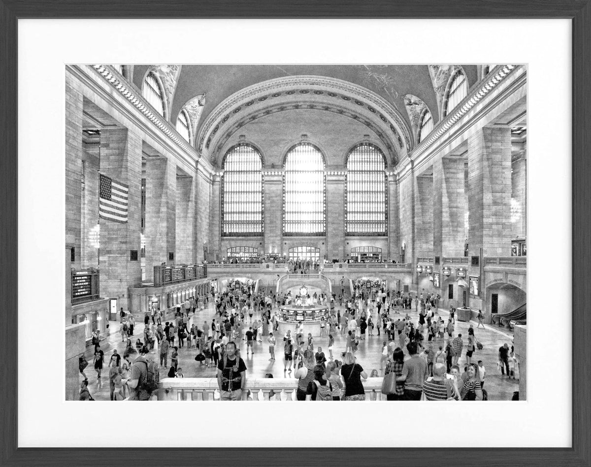 Schwarz-weiß Poster mit Rahmen von Cosman-Photocollection, Motiv der New York Central Station, 31x25 cm