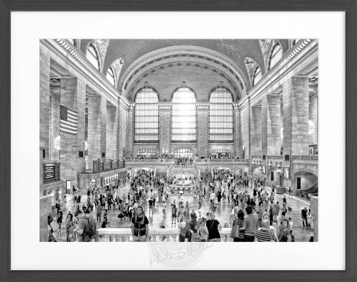 Schwarz-weiß Poster mit Rahmen von Cosman-Photocollection, Motiv der New York Central Station, 31x25 cm