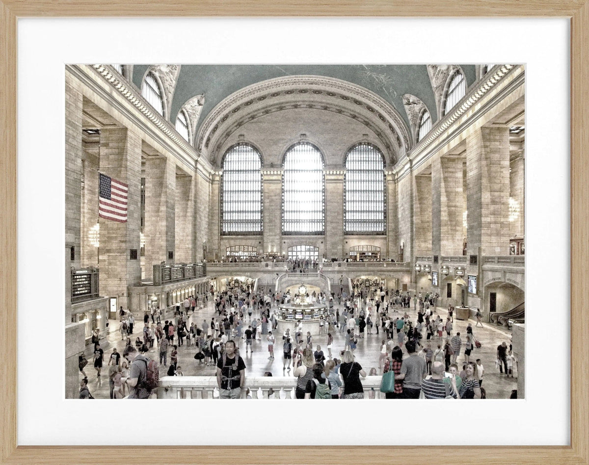 Schwarz-weiß Poster mit Rahmen von Cosman-Photocollection, New York Central Station Motiv, 31x25cm, kunstvolle Stadtansicht