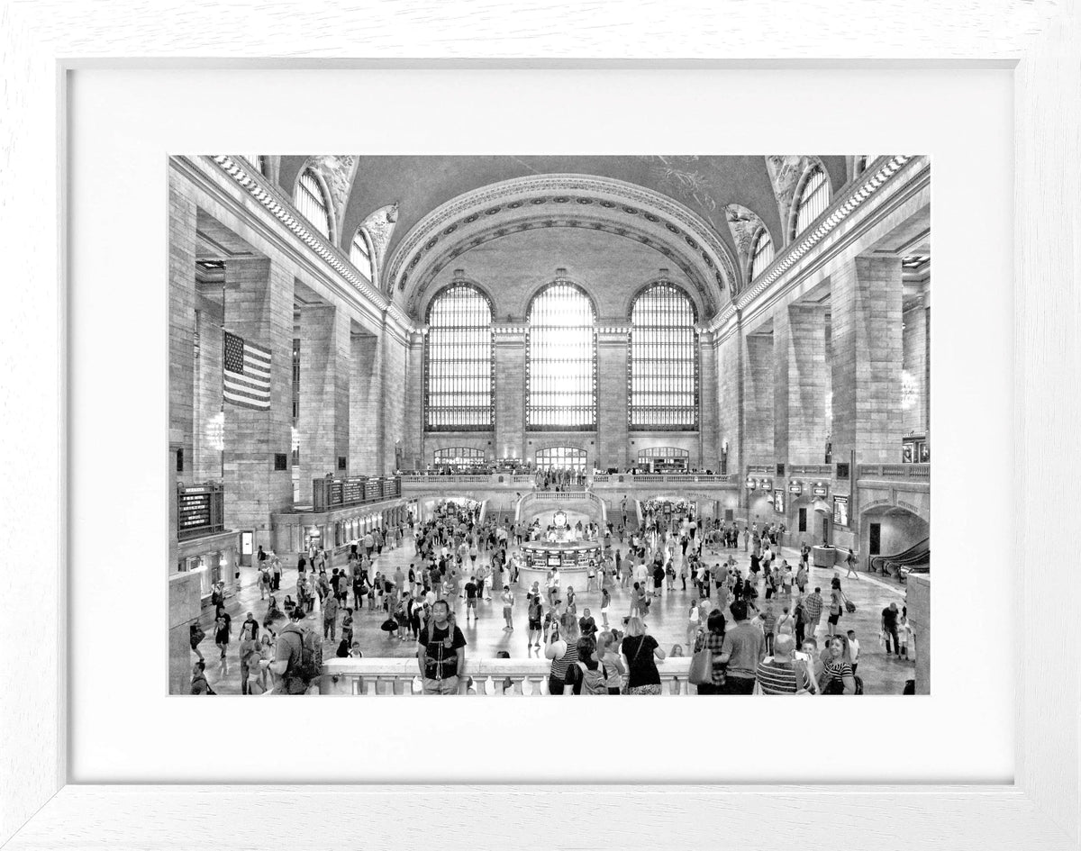 Schwarz-weiß Poster mit Rahmen von Cosman-Photocollection, Motiv der New York Central Station, 31x25cm, Wanddekoration