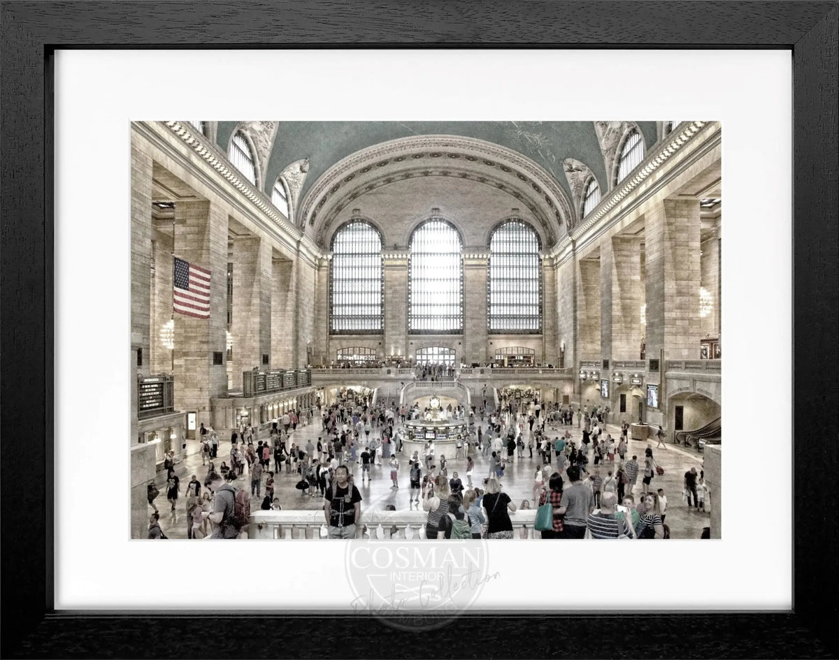 Schwarz-weiß Poster mit Rahmen von Cosman-Photocollection, Motiv der New York Central Station, 31x25 cm, Wanddekoration