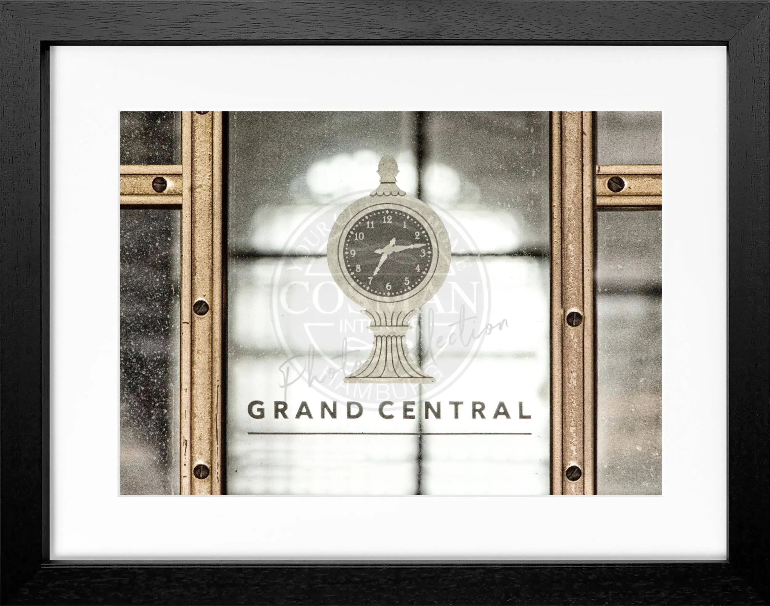 Schwarz-weißer Poster mit Rahmen, New York Central Station Motiv, 31x25cm, von Cosman-Photocollection