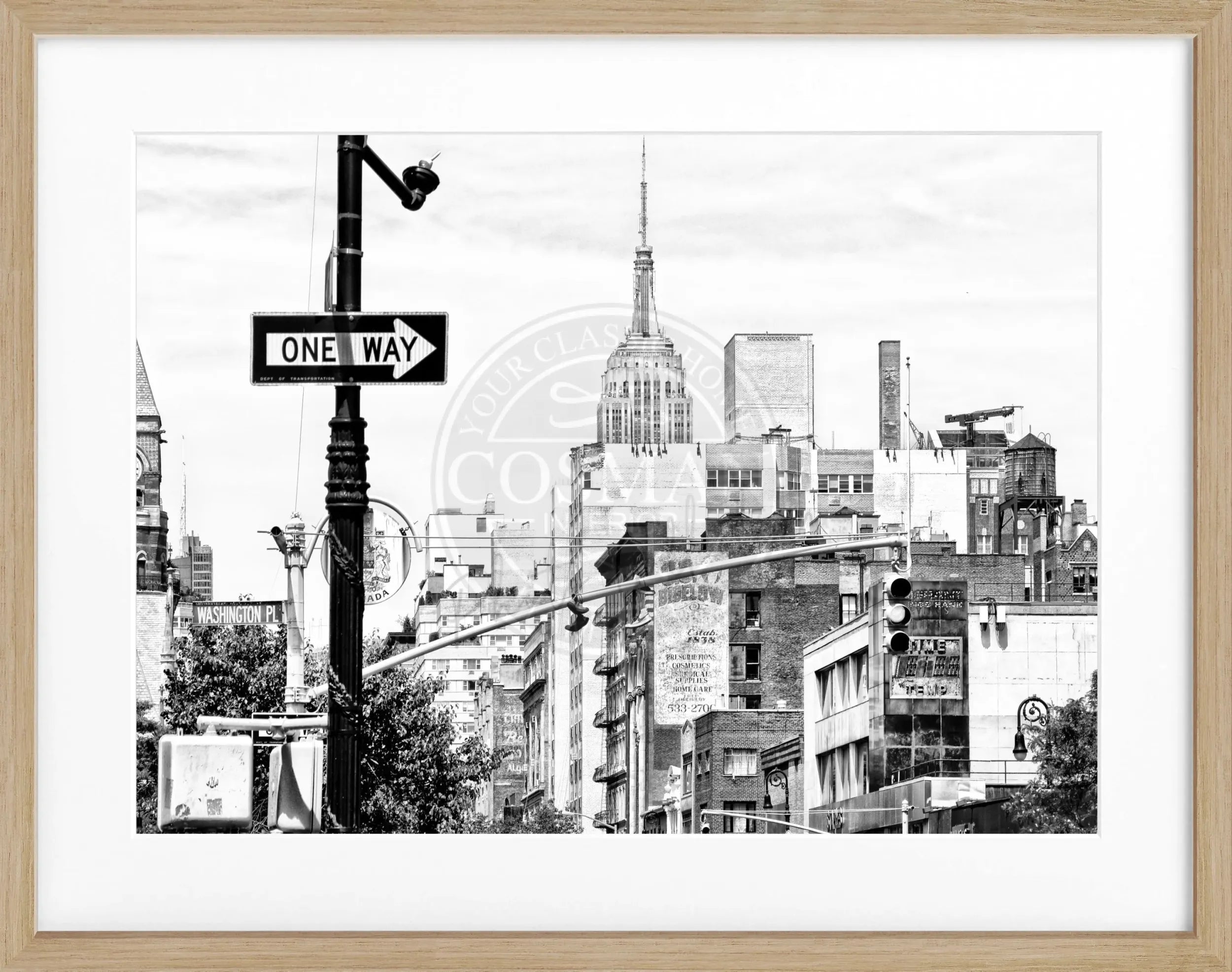 Schwarz-weiß Poster mit Rahmen von Cosman-Photocollection, New York Empire State Building, 31x25 cm, Wanddekoration